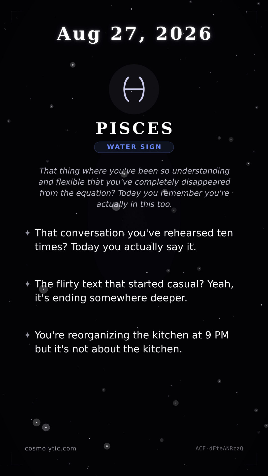 Pisces daily horoscope card for August 27, 2026