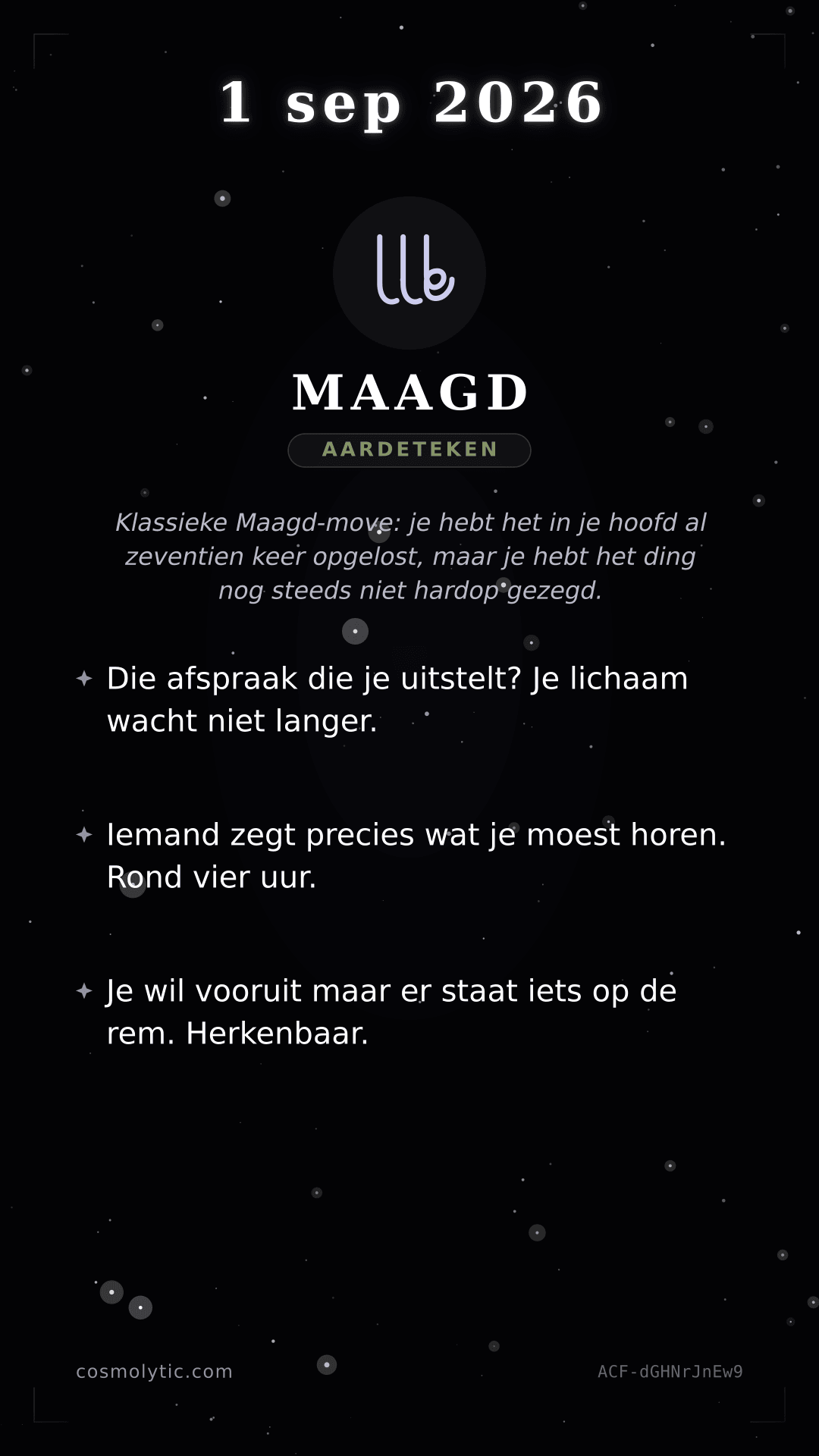 Maagd daghoroscoop kaart voor 1 september 2026