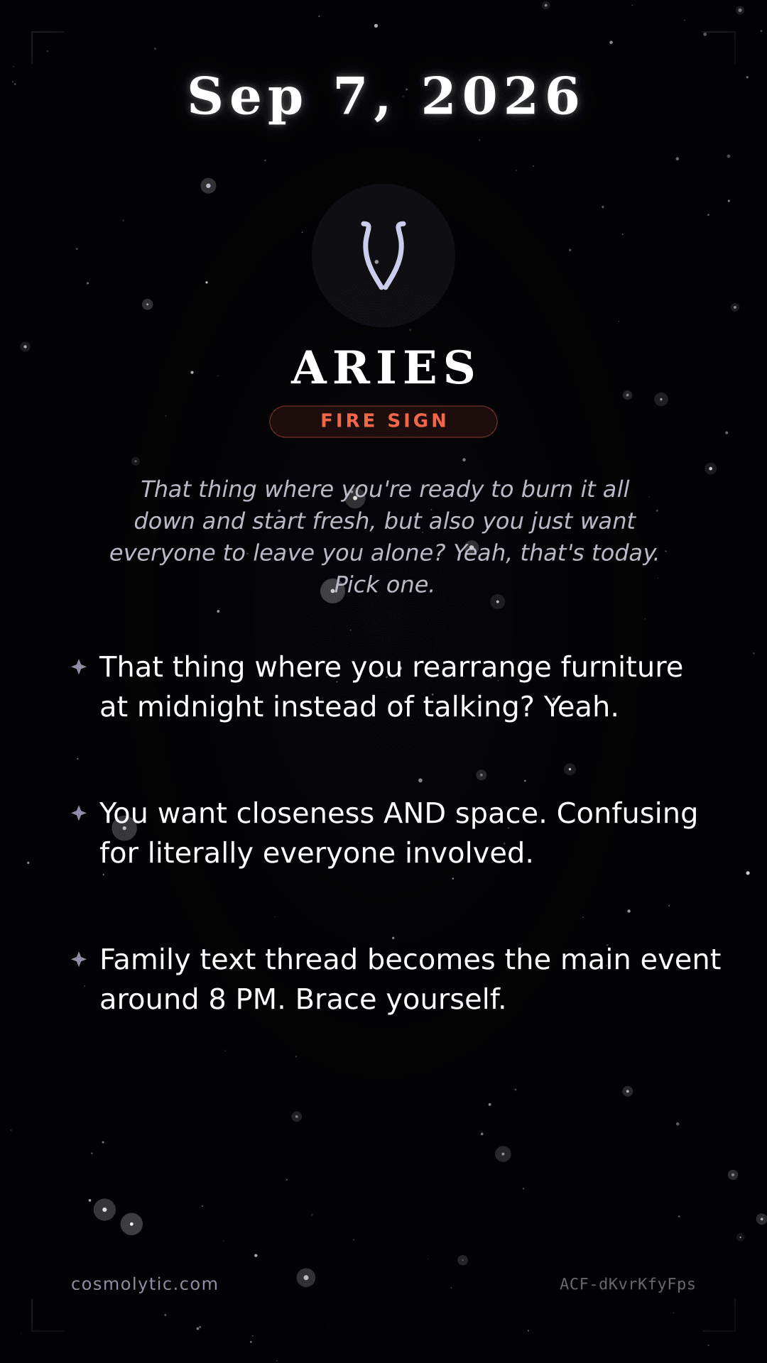 Aries daily horoscope card for September 7, 2026
