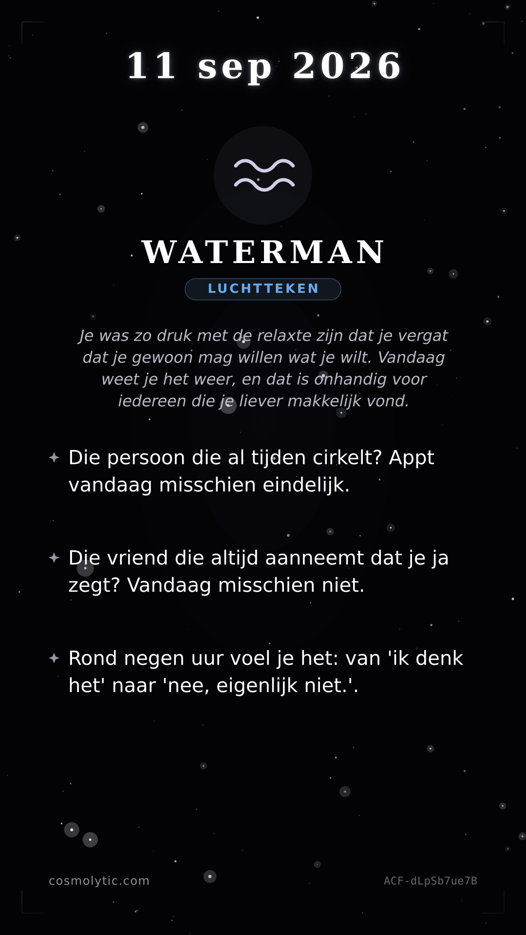 Waterman daghoroscoop kaart voor 11 september 2026