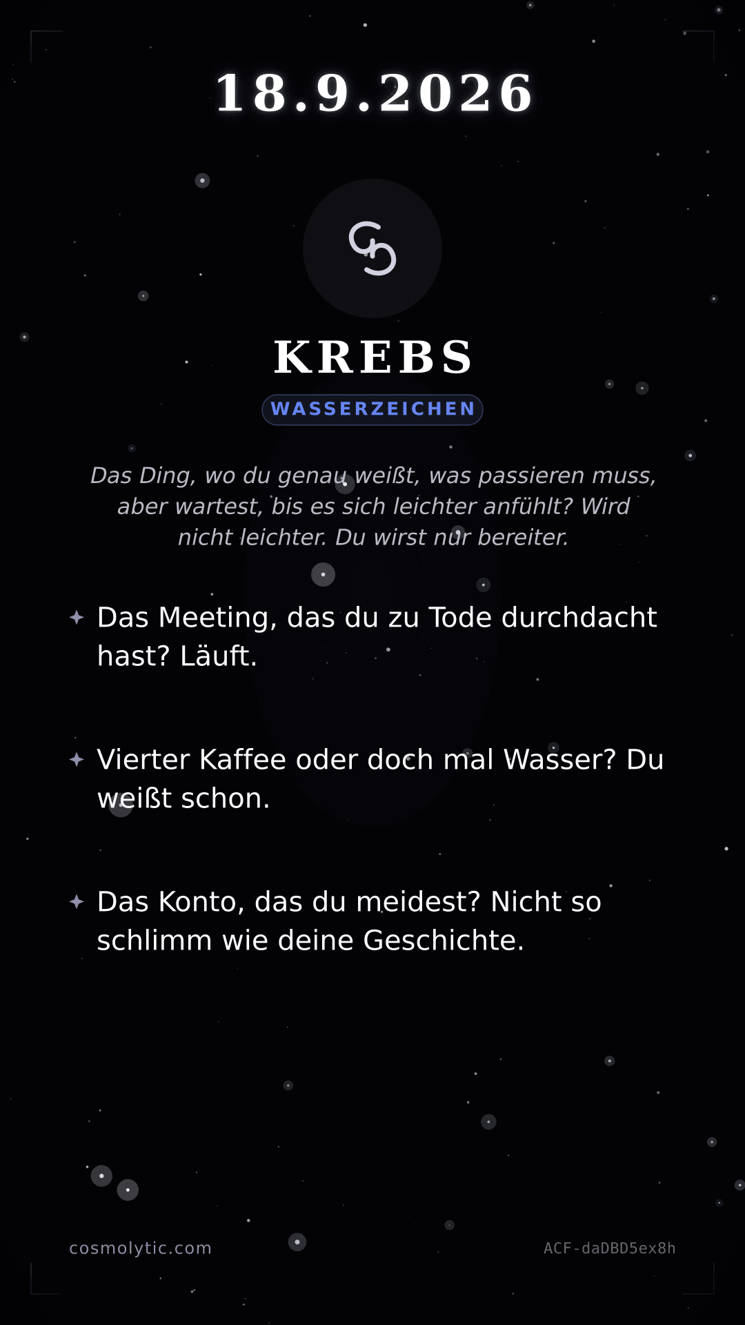 Krebs Tageshoroskop-Karte für Heute