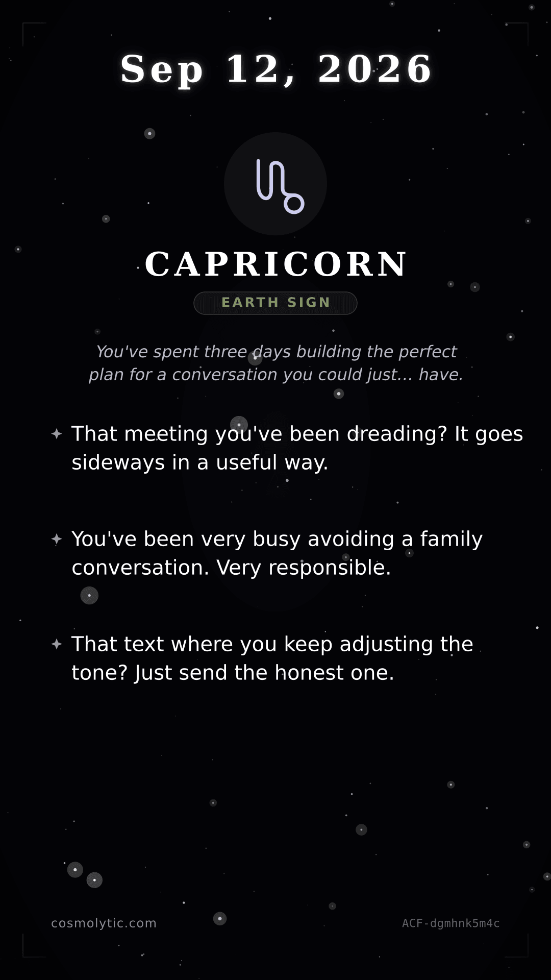 Capricorn daily horoscope card for September 12, 2026