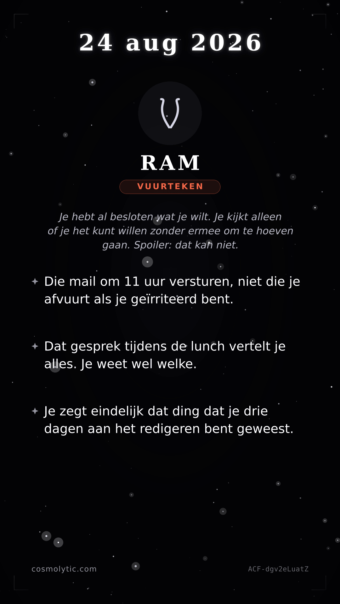 Ram daghoroscoop kaart voor 24 augustus 2026