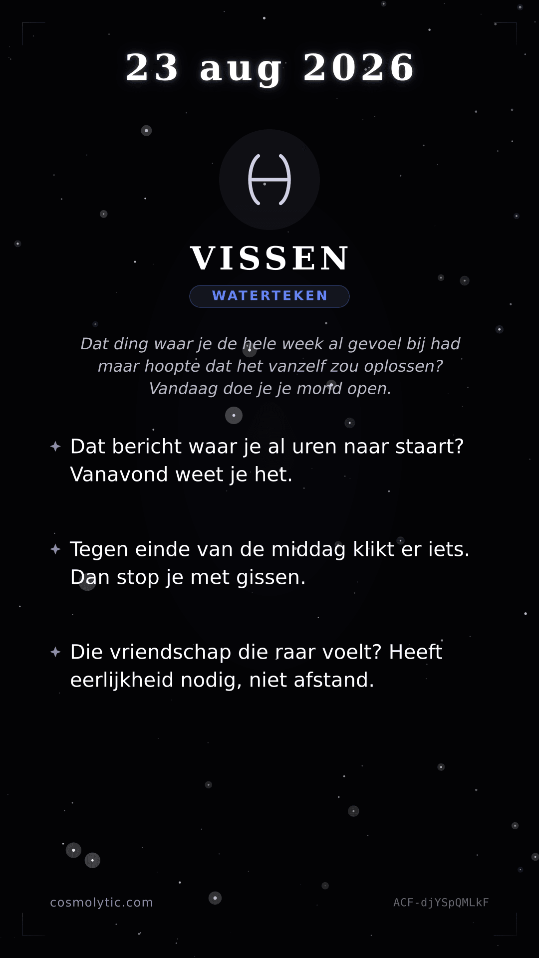 Vissen daghoroscoop kaart voor 23 augustus 2026