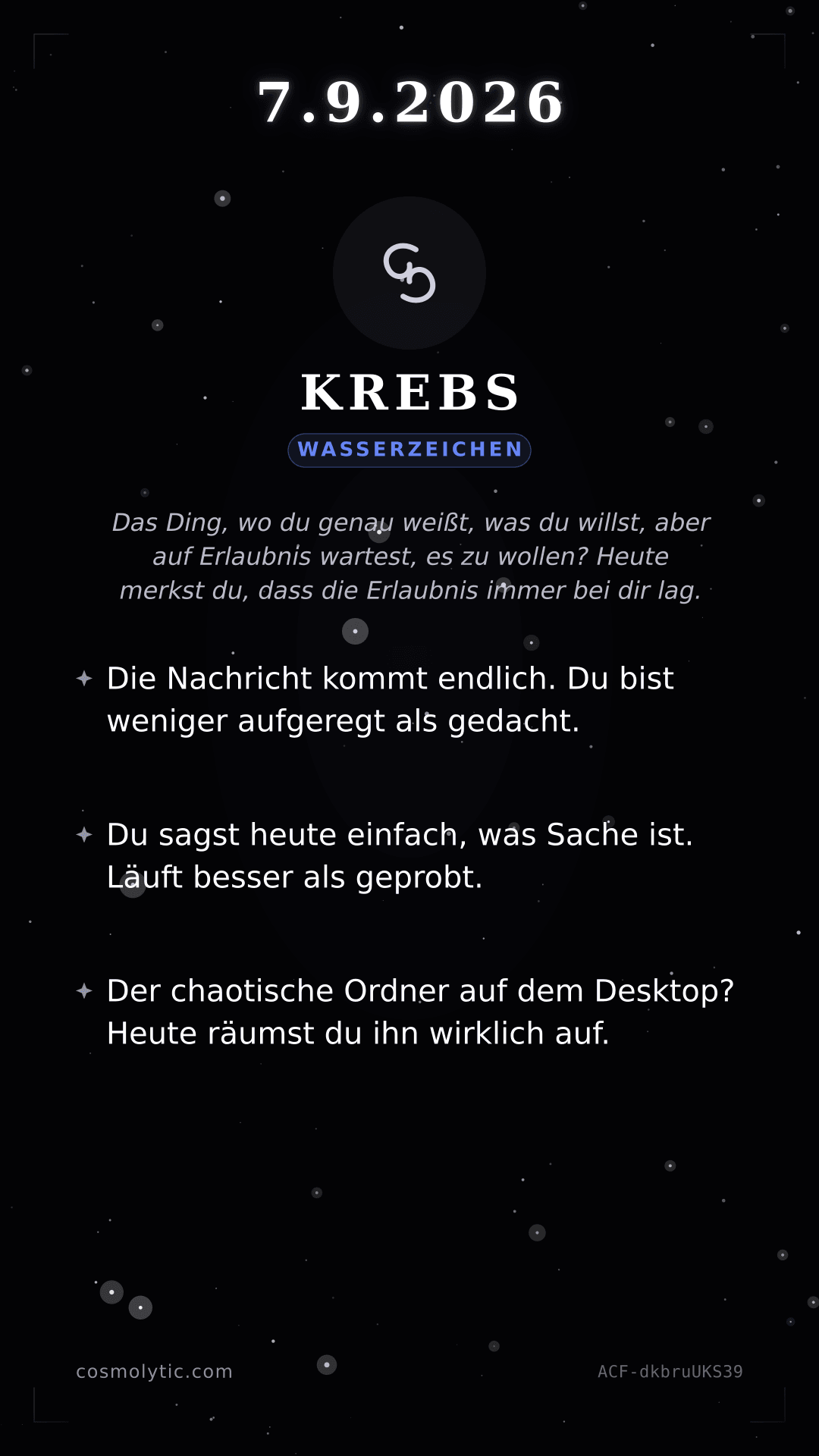 Krebs Tageshoroskop-Karte für 7. September 2026