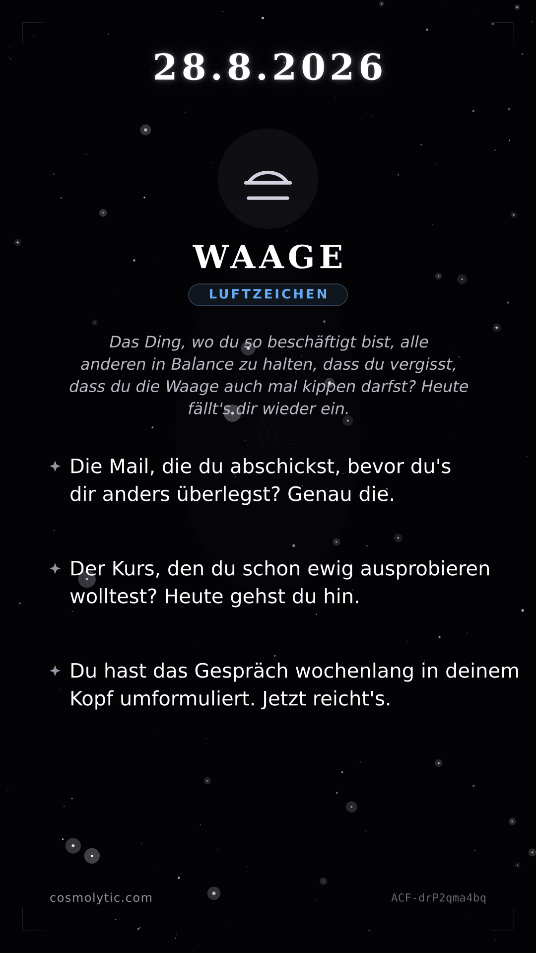 Waage Tageshoroskop-Karte für 28. August 2026