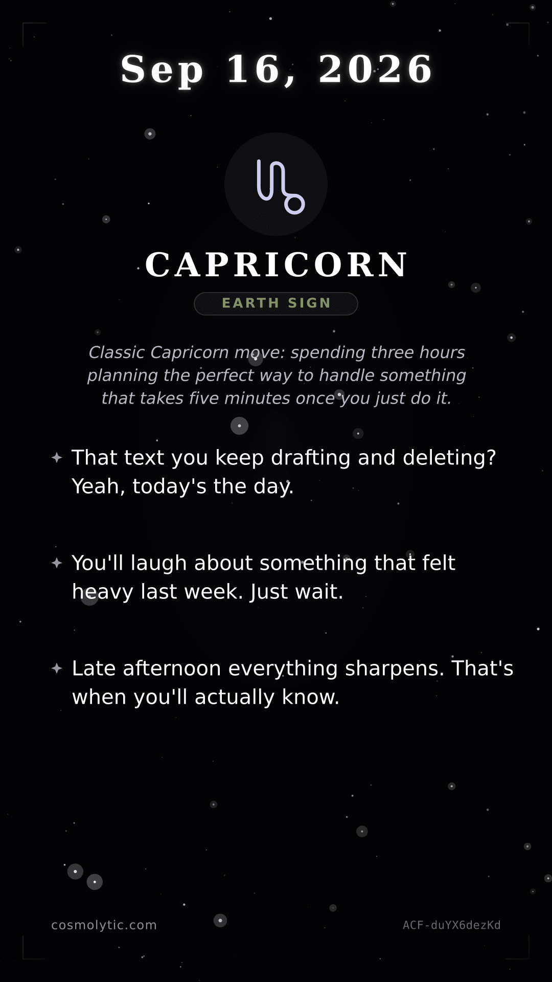 Capricorn daily horoscope card for September 16, 2026