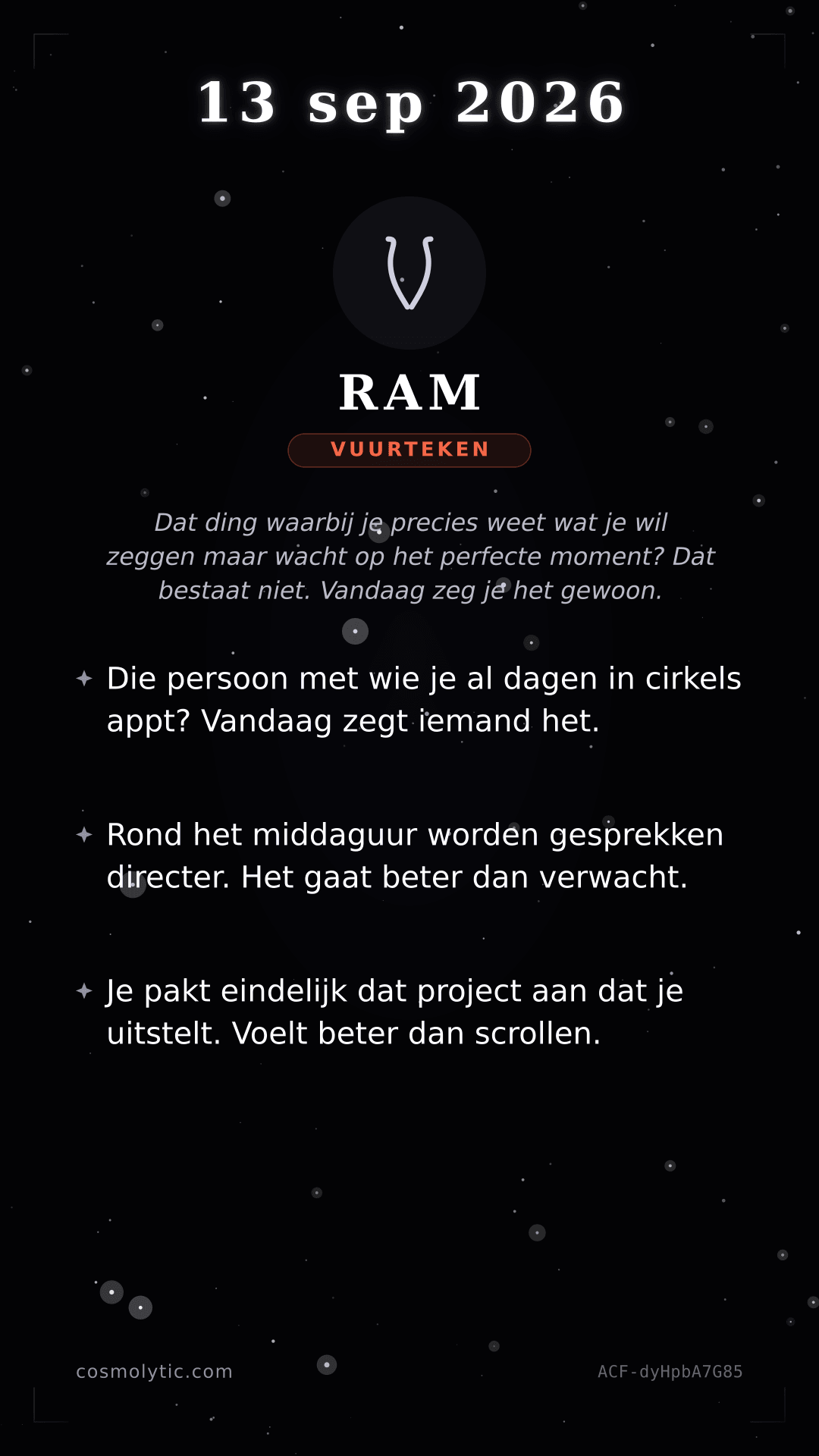Ram daghoroscoop kaart voor 13 september 2026