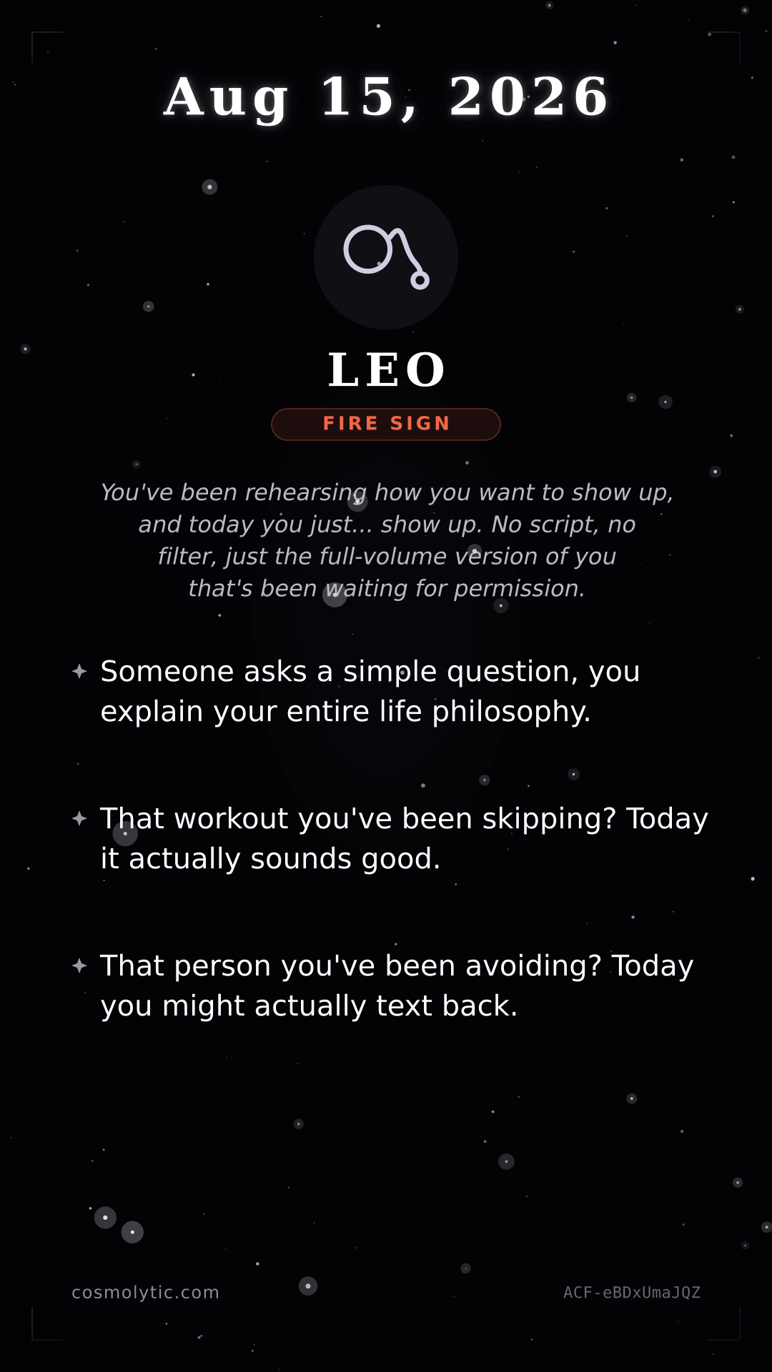 Leo daily horoscope card for August 15, 2026