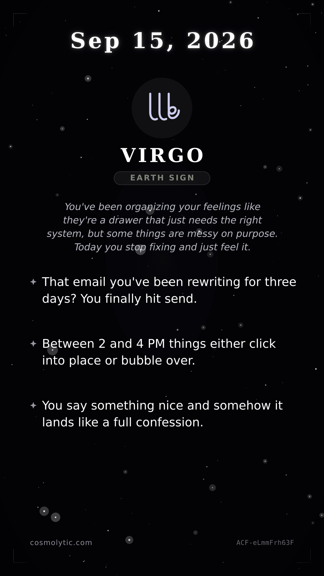 Virgo daily horoscope card for September 15, 2026