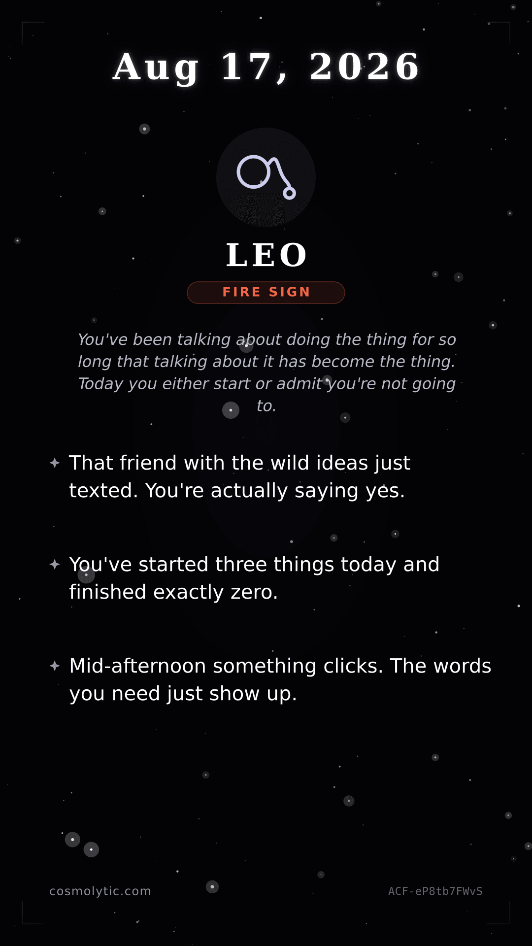 Leo daily horoscope card for August 17, 2026