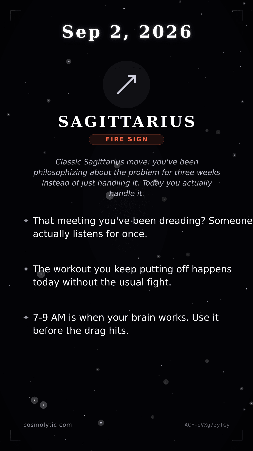 Sagittarius daily horoscope card for September 2, 2026