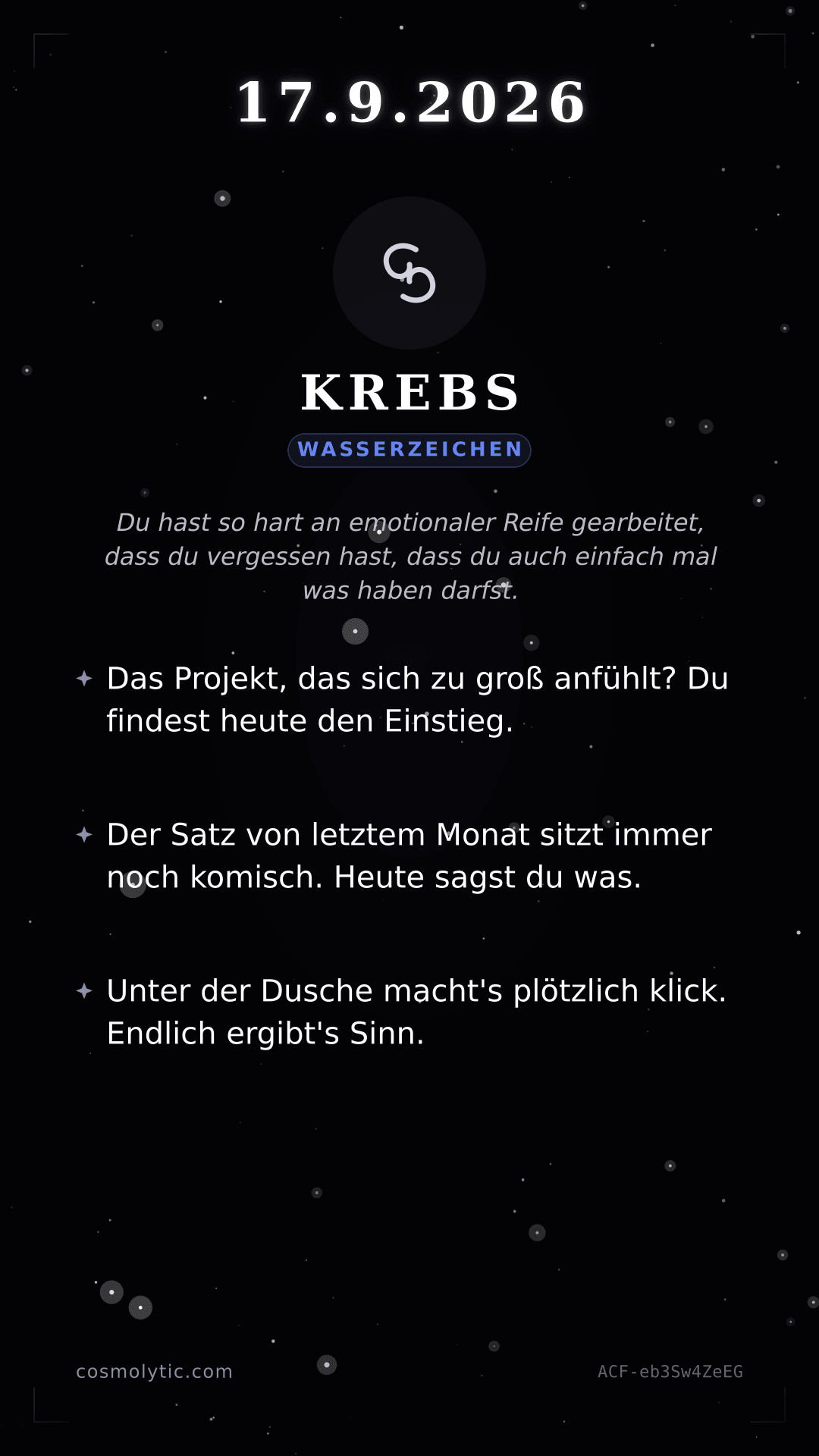 Krebs Tageshoroskop-Karte für Gestern