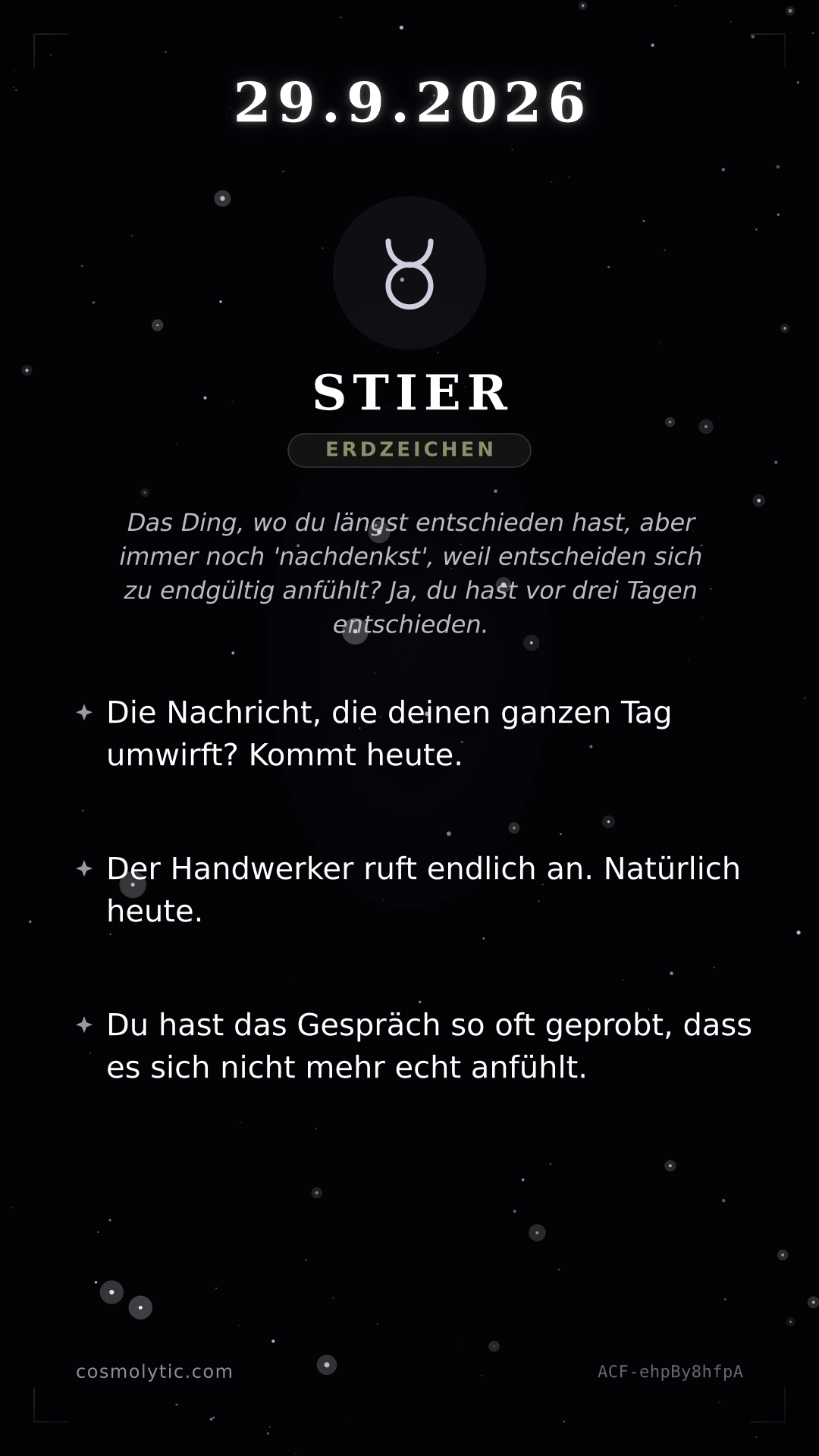 Stier Tageshoroskop-Karte für 29. September 2026
