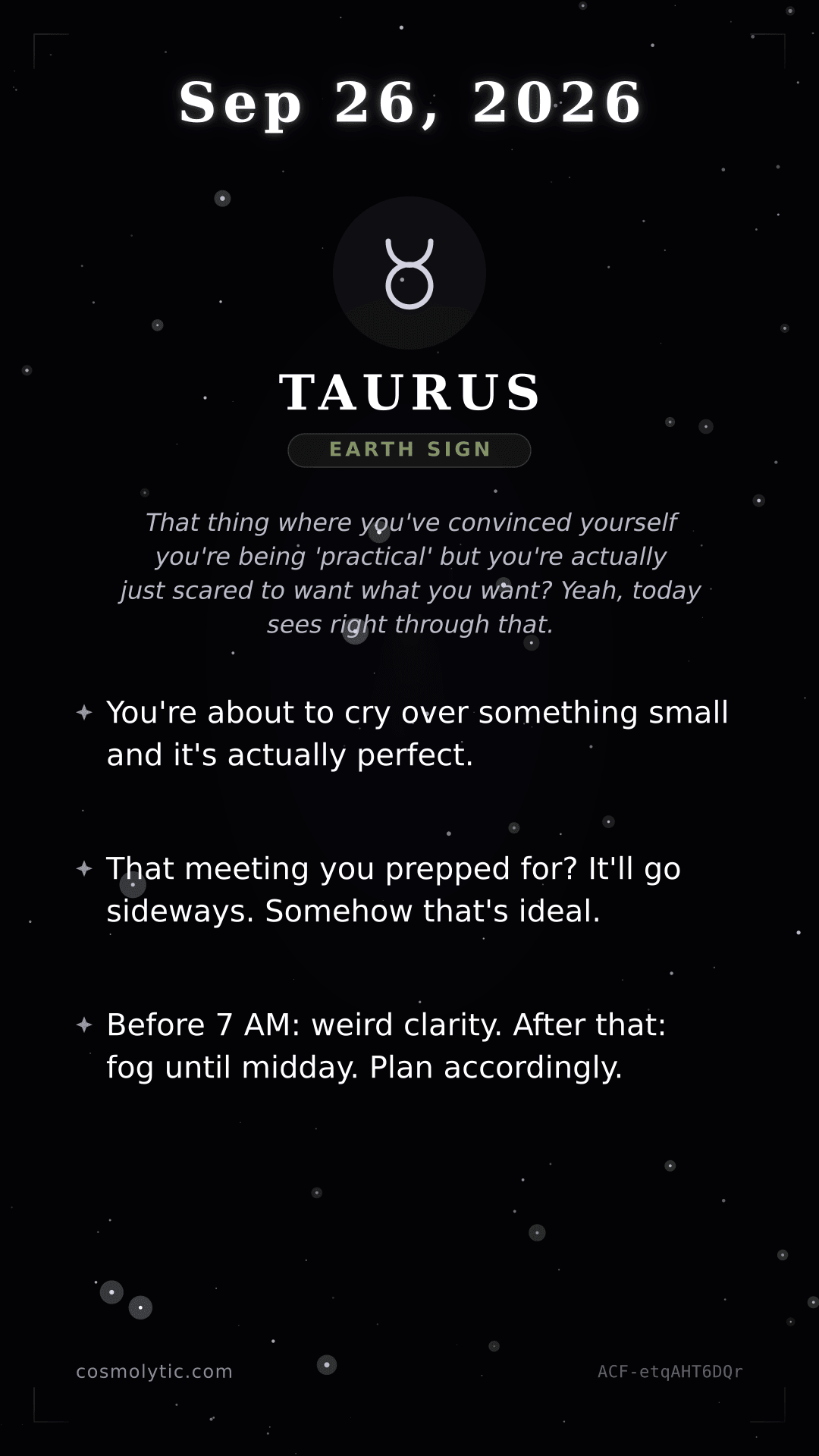 Taurus daily horoscope card for September 26, 2026