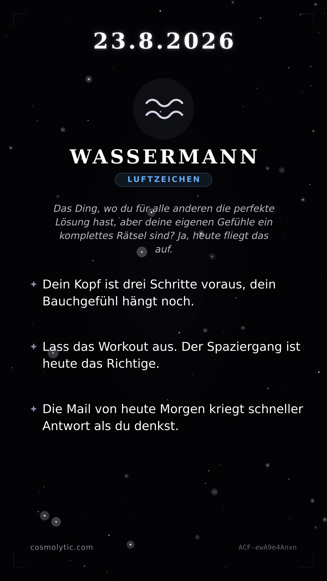 Wassermann Tageshoroskop-Karte für 23. August 2026