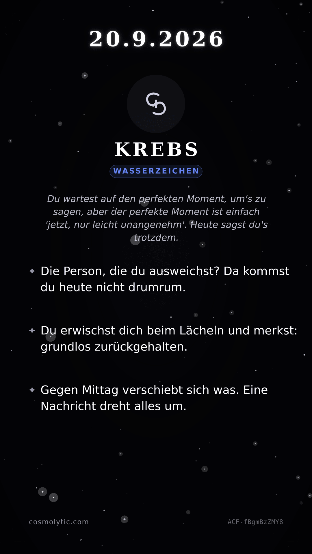 Krebs Tageshoroskop-Karte für 20. September 2026