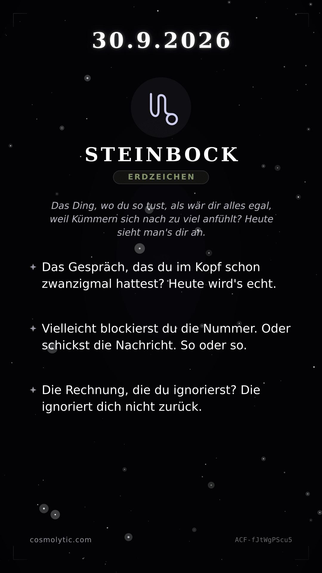Steinbock Tageshoroskop-Karte für 30. September 2026