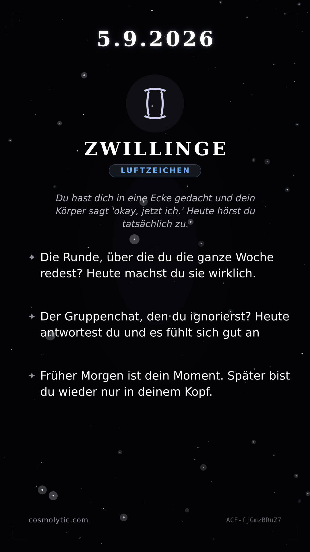 Zwillinge Tageshoroskop-Karte für 5. September 2026