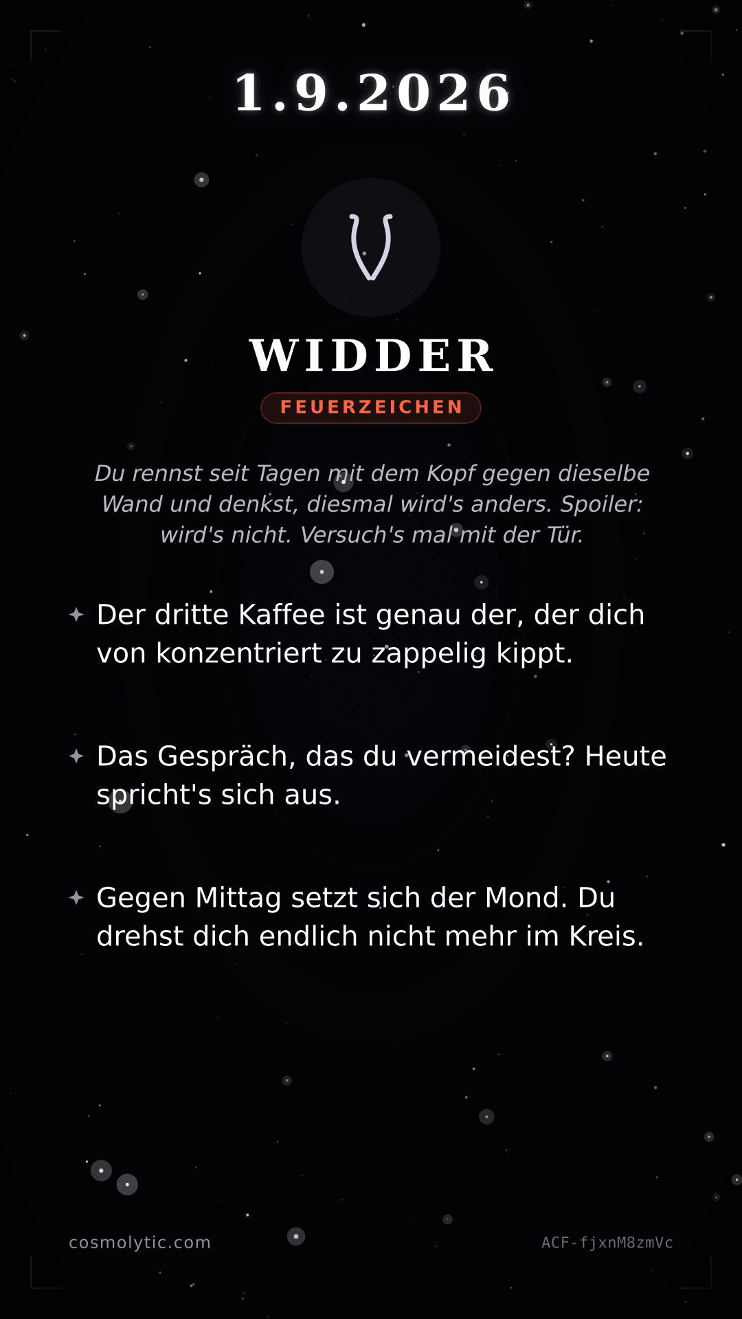 Widder Tageshoroskop-Karte für 1. September 2026