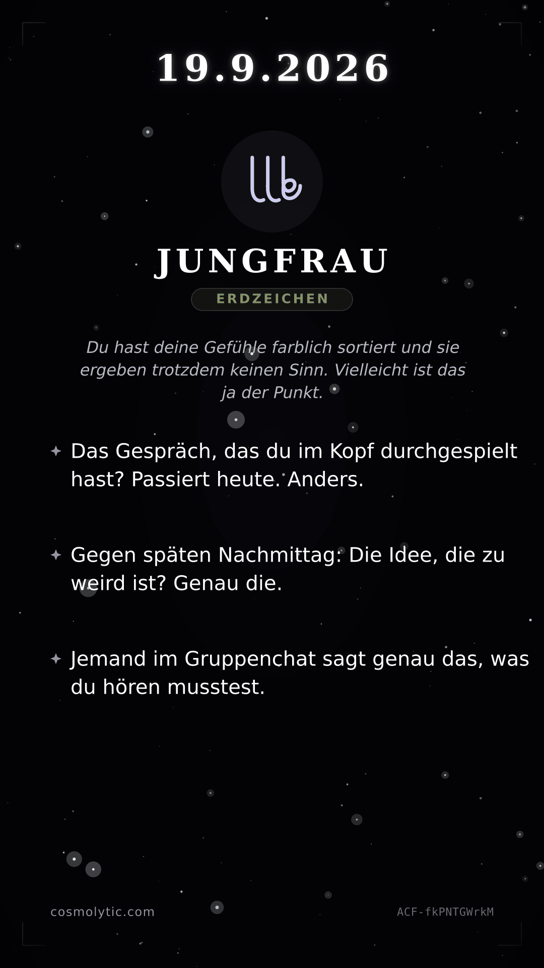 Jungfrau Tageshoroskop-Karte für 19. September 2026