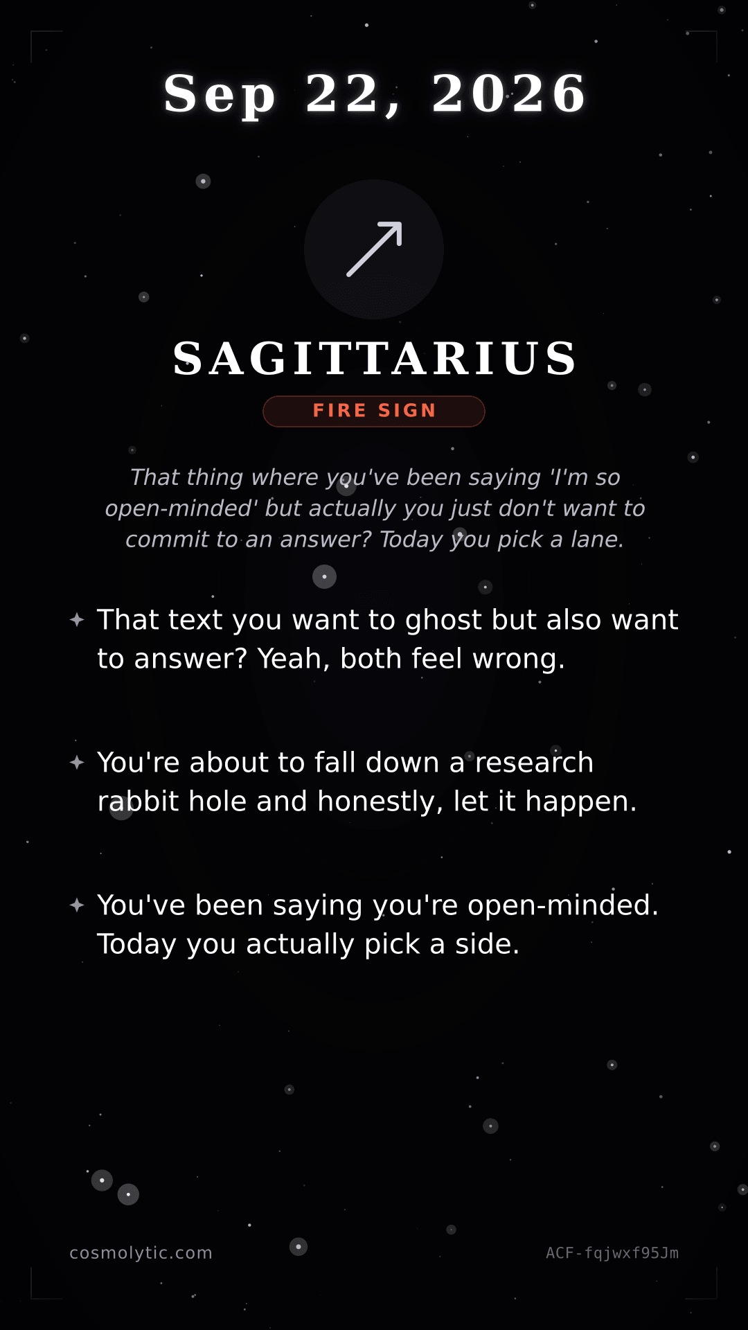 Sagittarius daily horoscope card for September 22, 2026