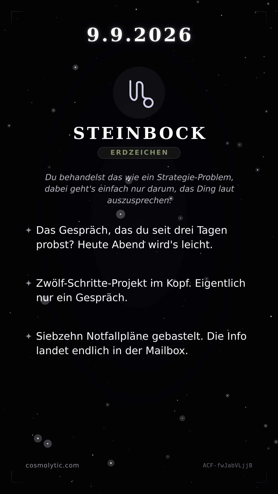 Steinbock Tageshoroskop-Karte für 9. September 2026