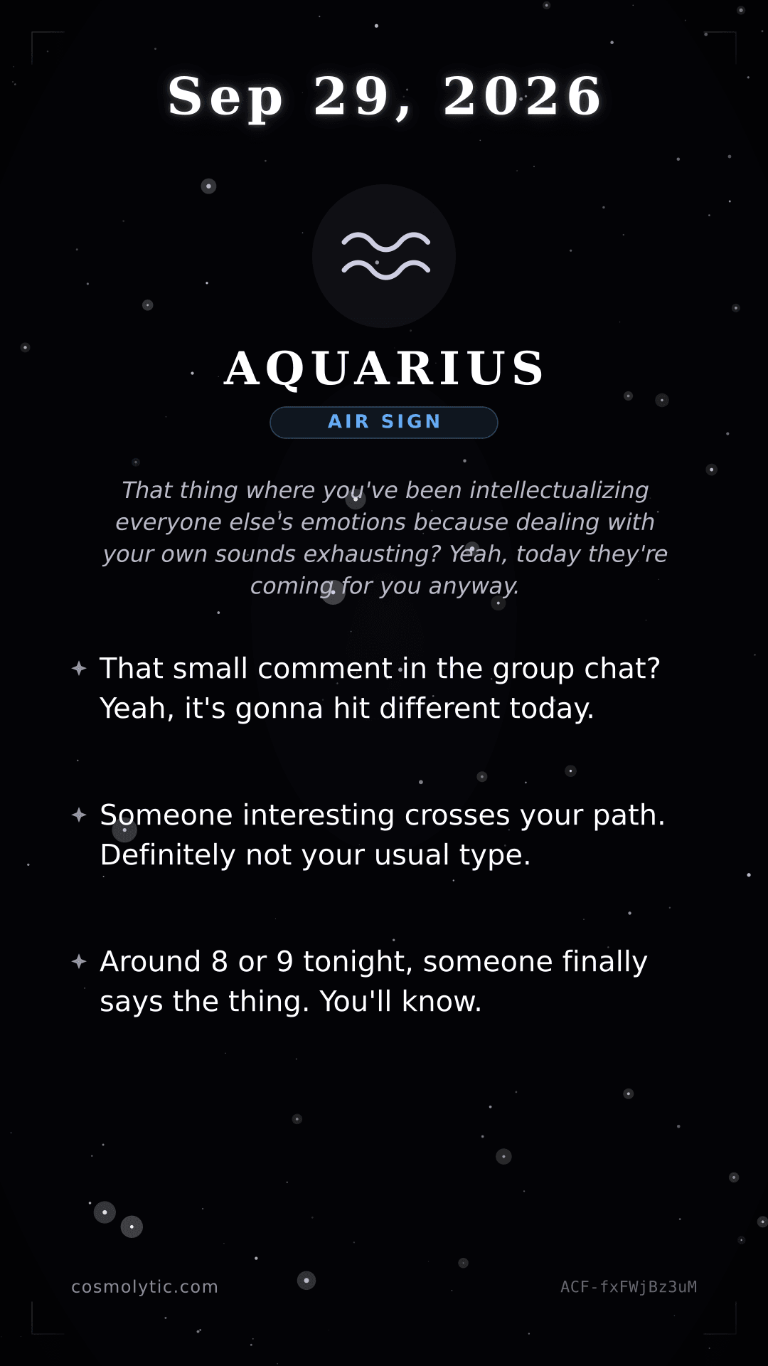 Aquarius daily horoscope card for September 29, 2026