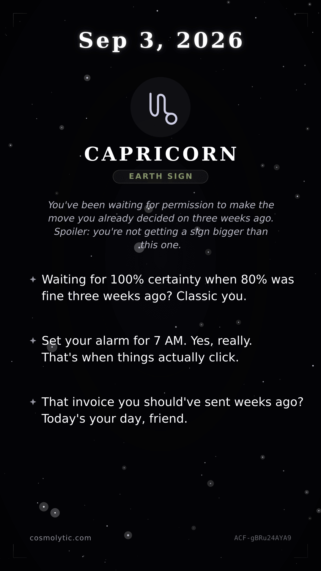 Capricorn daily horoscope card for September 3, 2026