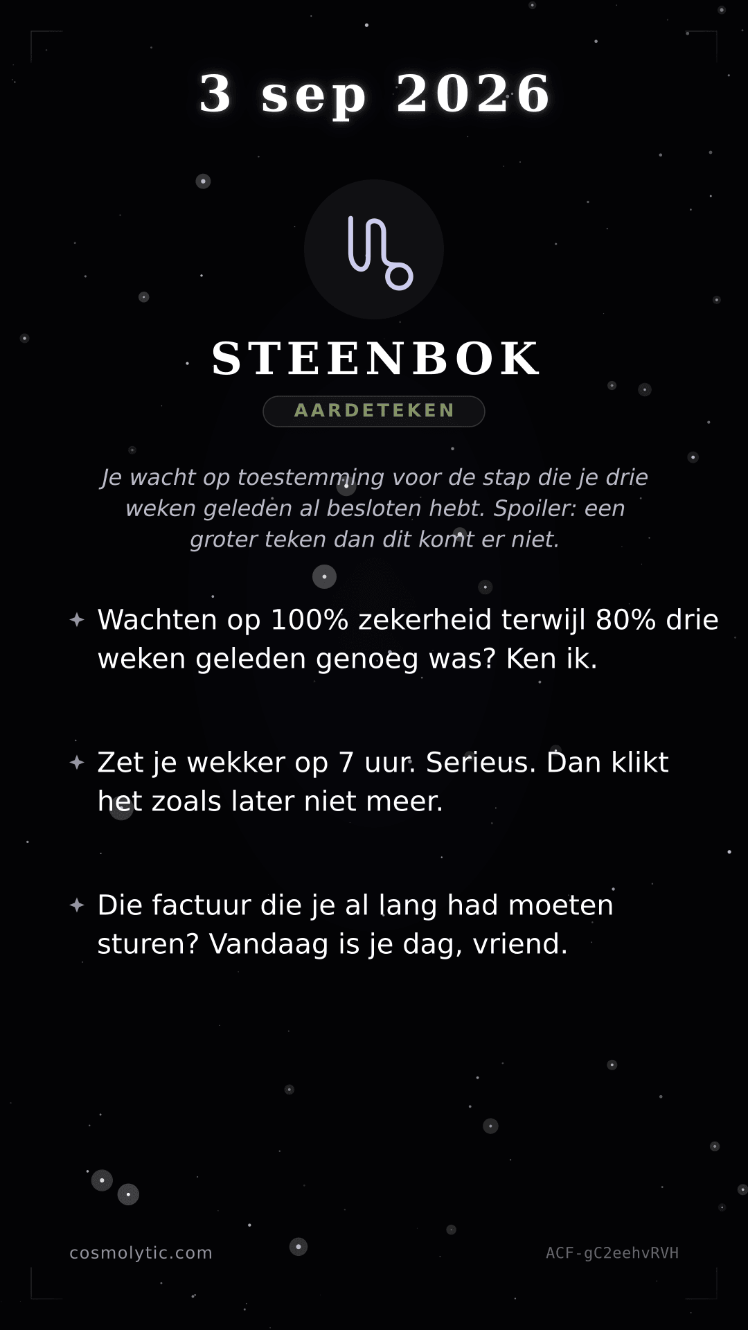 Steenbok daghoroscoop kaart voor 3 september 2026