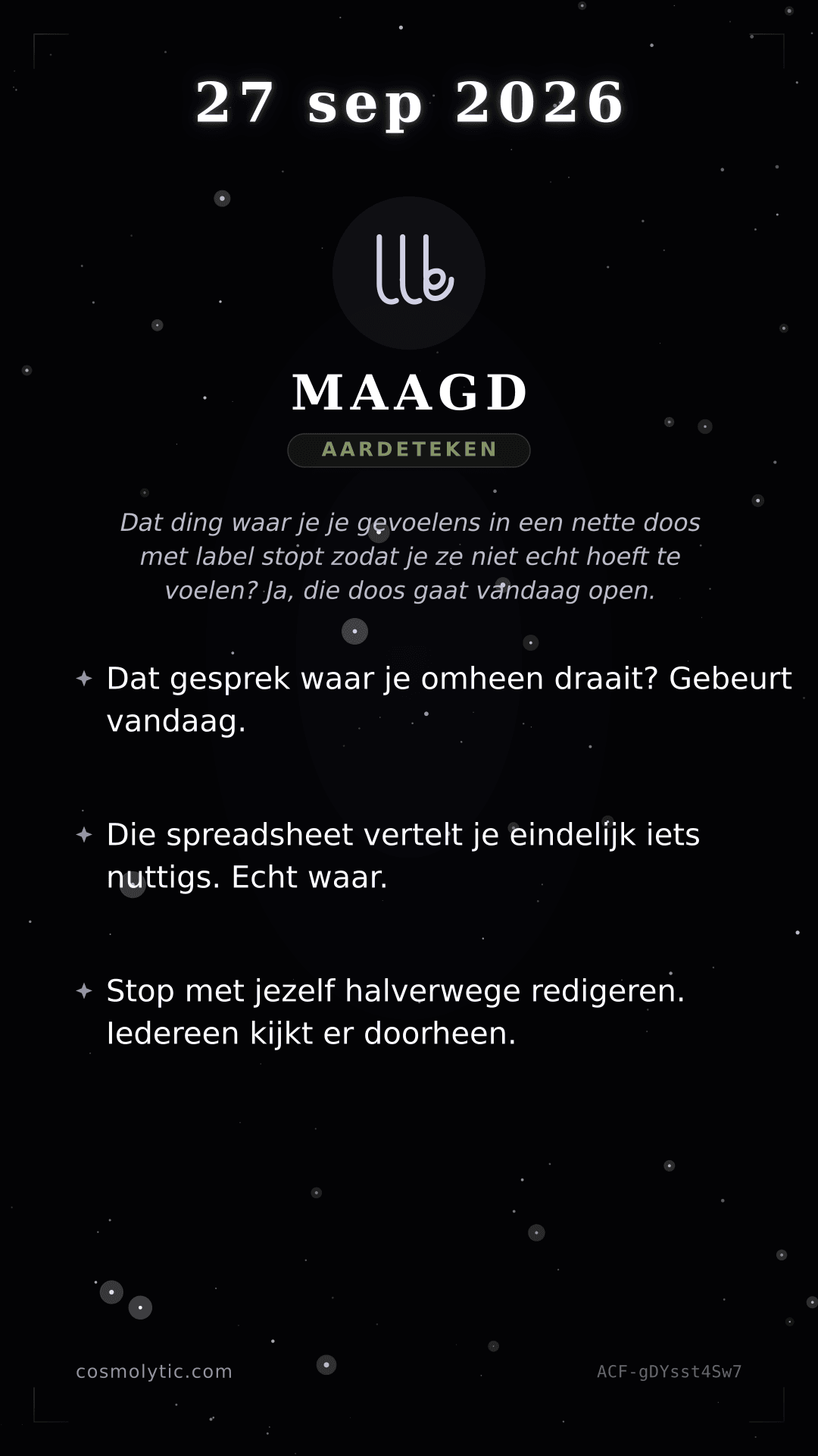 Maagd daghoroscoop kaart voor 27 september 2026