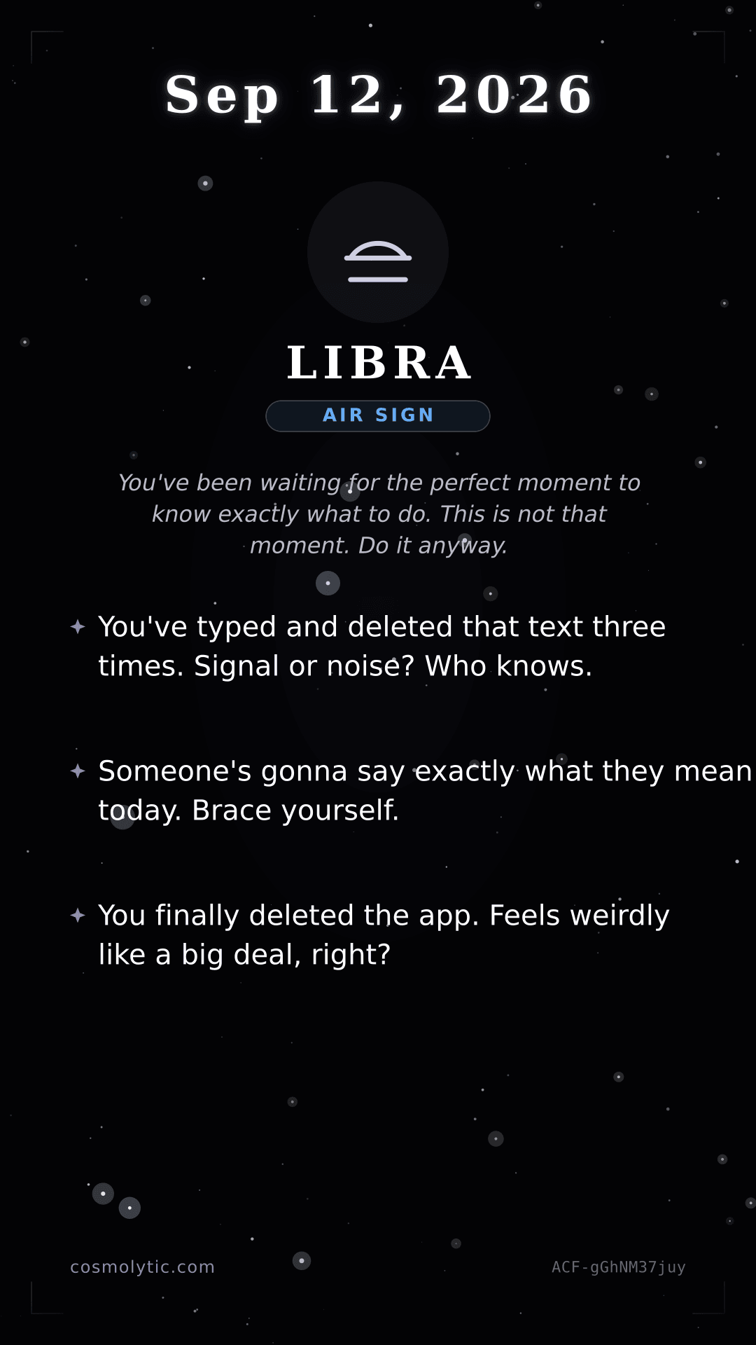 Libra daily horoscope card for September 12, 2026