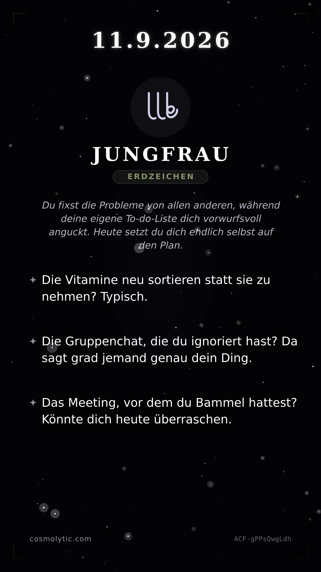 Jungfrau Tageshoroskop-Karte für 11. September 2026