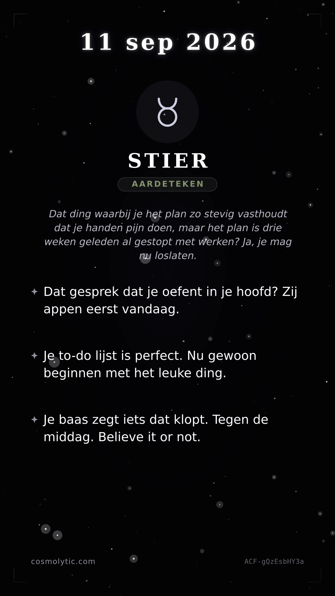 Stier daghoroscoop kaart voor 11 september 2026