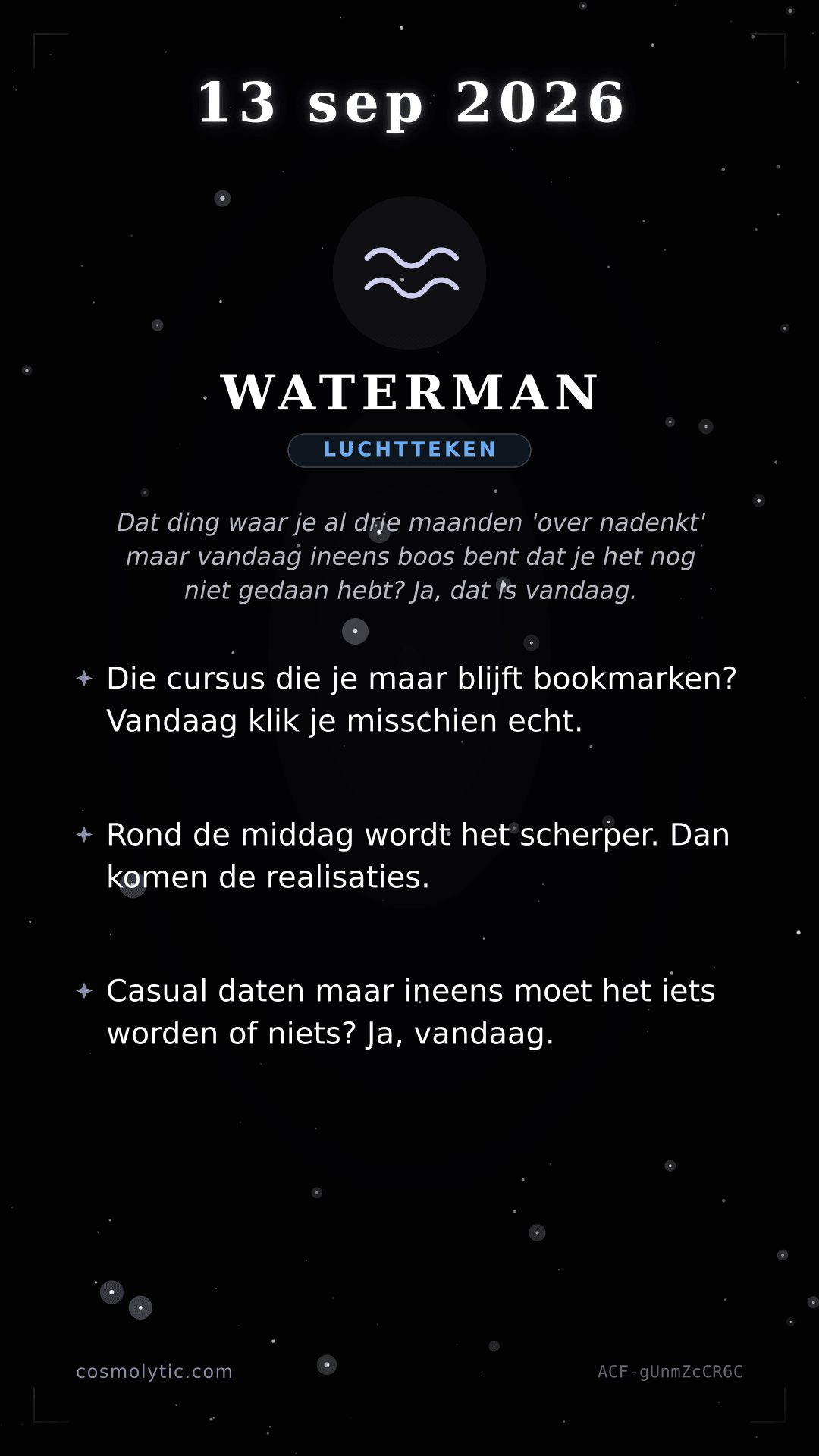 Waterman daghoroscoop kaart voor 13 september 2026