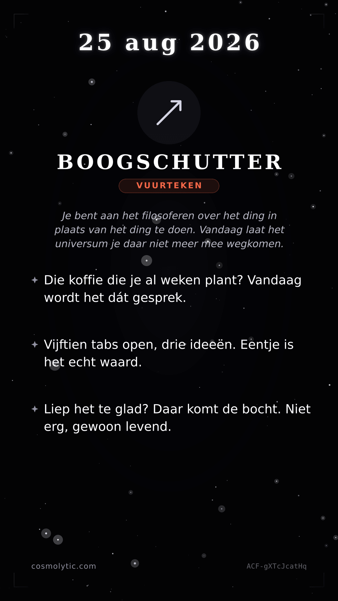 Boogschutter daghoroscoop kaart voor 25 augustus 2026