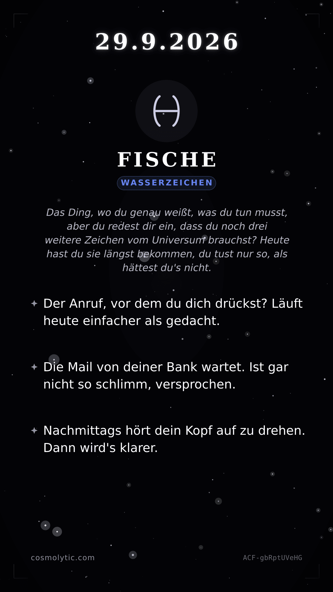 Fische Tageshoroskop-Karte für 29. September 2026