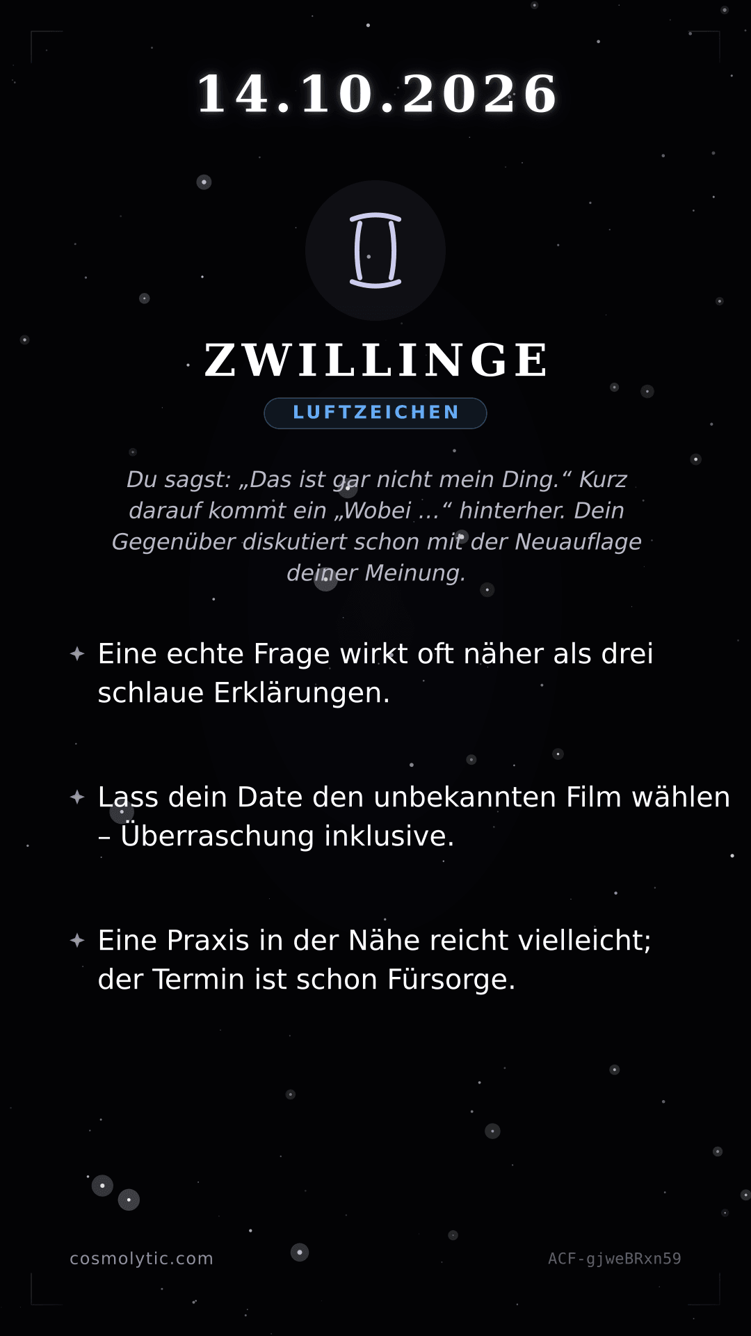 Zwillinge Tageshoroskop-Karte für Morgen