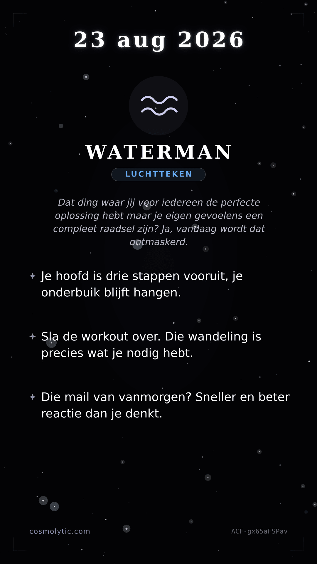 Waterman daghoroscoop kaart voor 23 augustus 2026