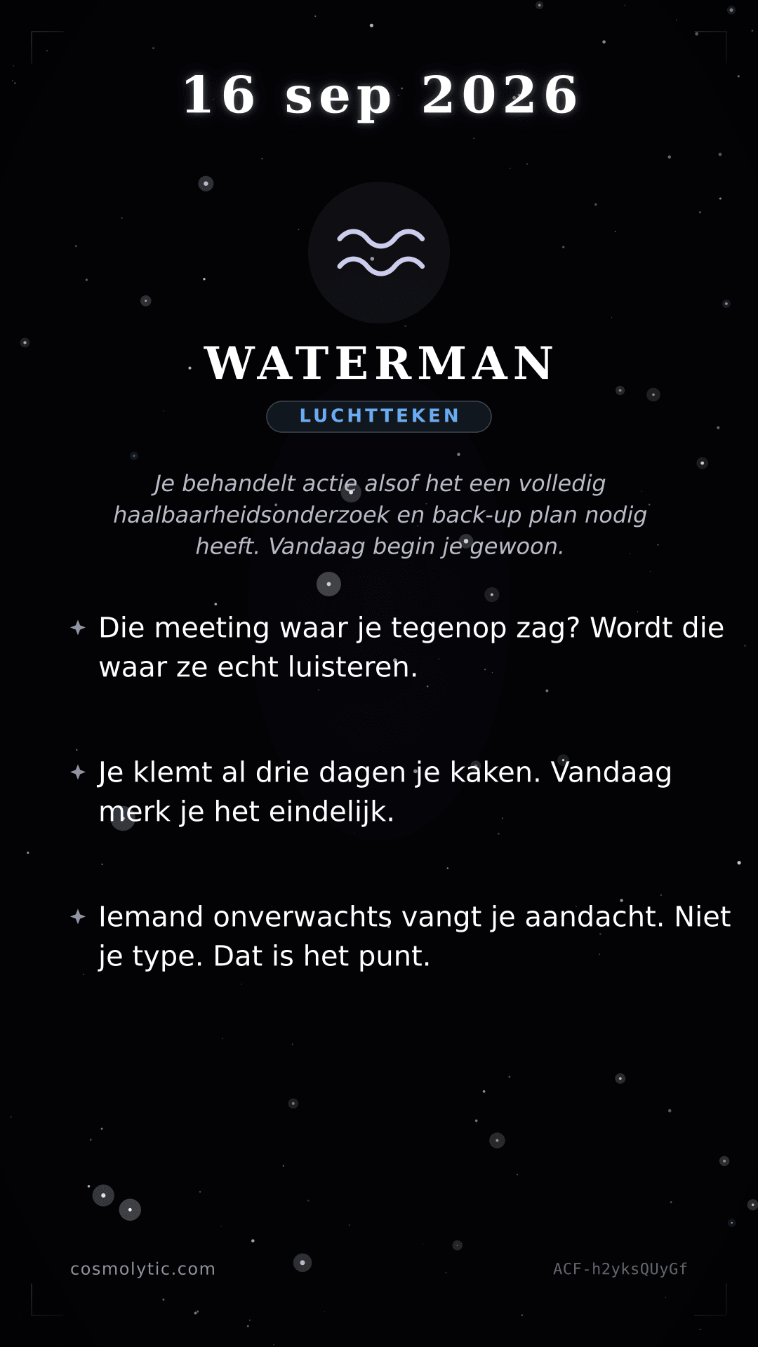 Waterman daghoroscoop kaart voor 16 september 2026