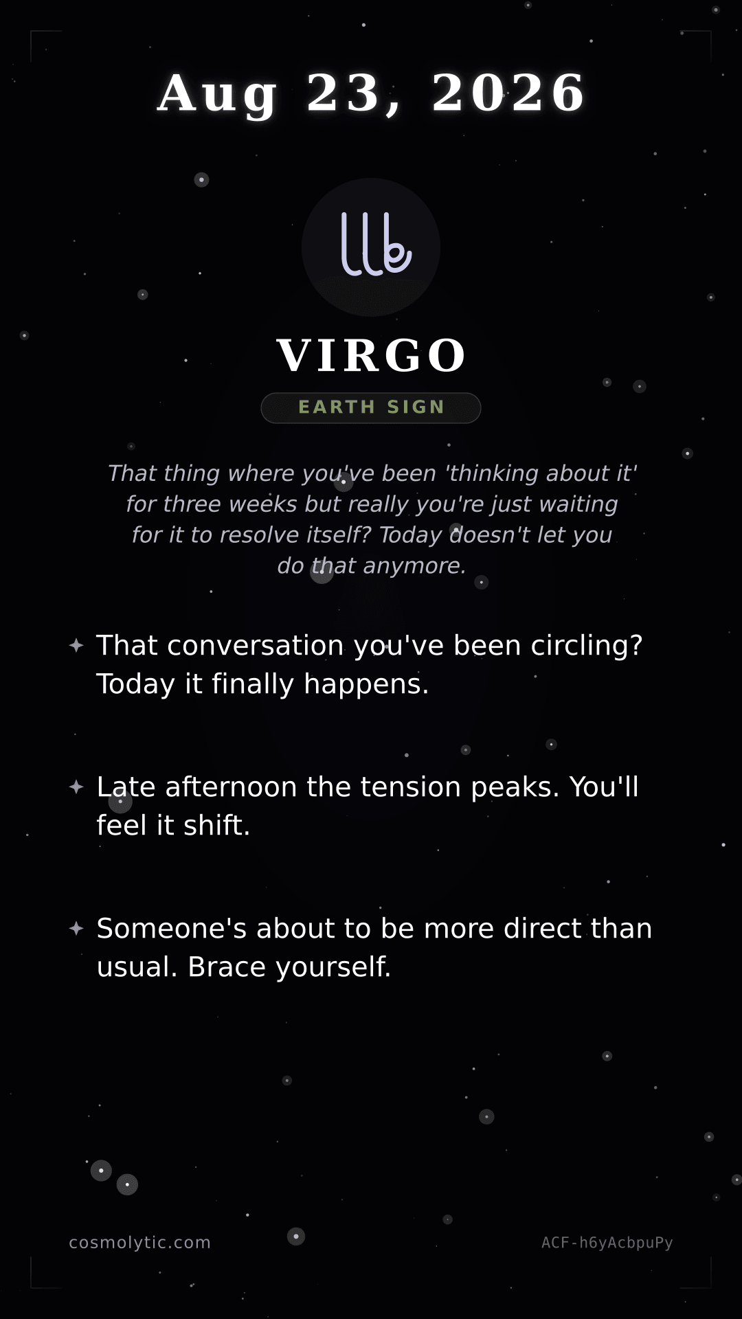 Virgo daily horoscope card for August 23, 2026