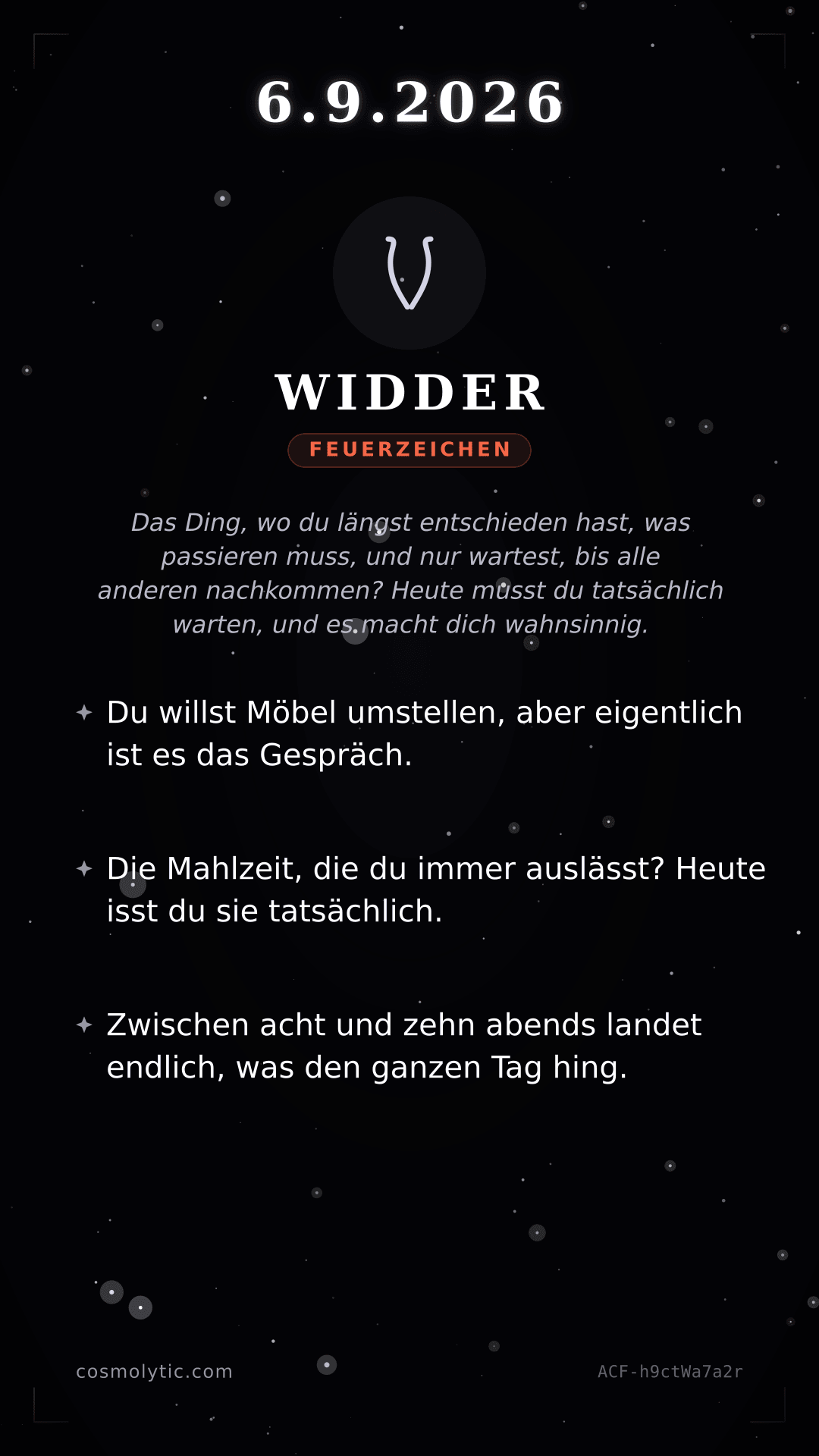 Widder Tageshoroskop-Karte für 6. September 2026