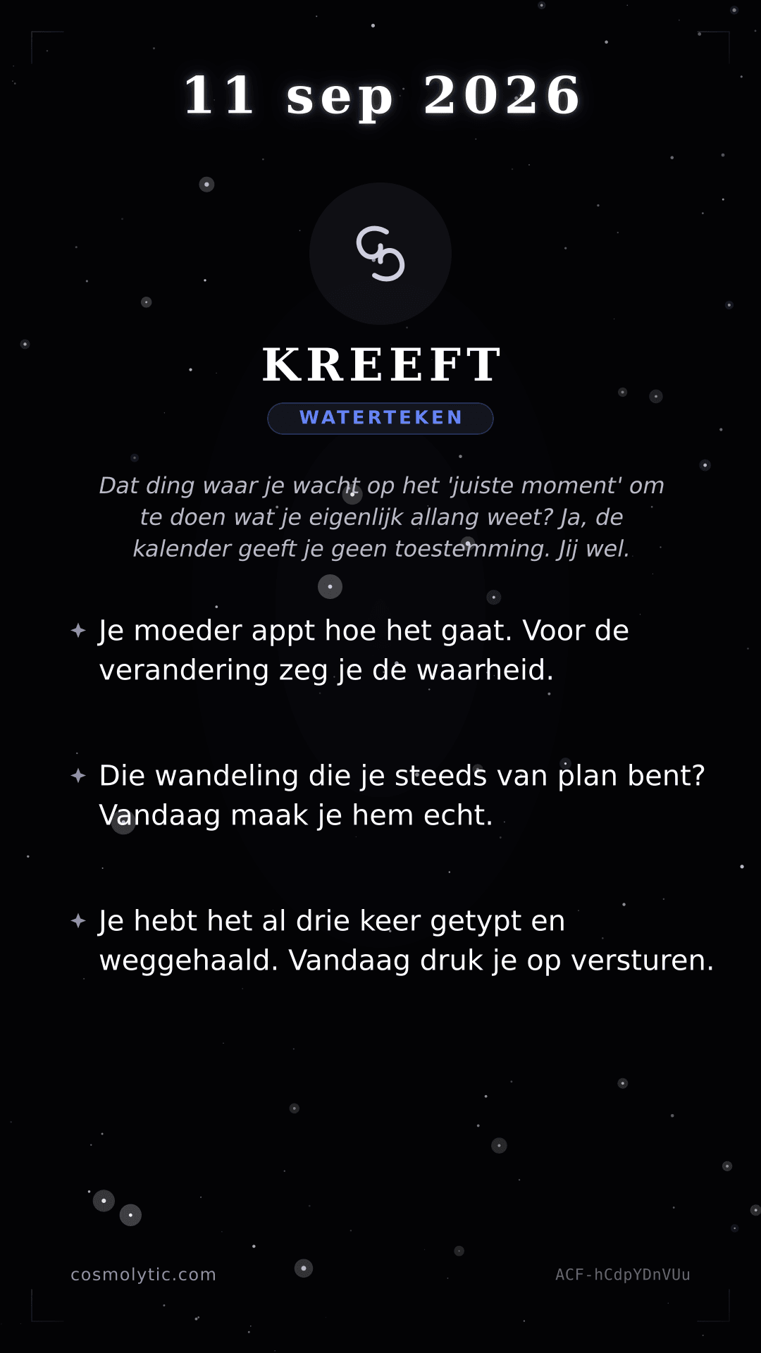 Kreeft daghoroscoop kaart voor 11 september 2026