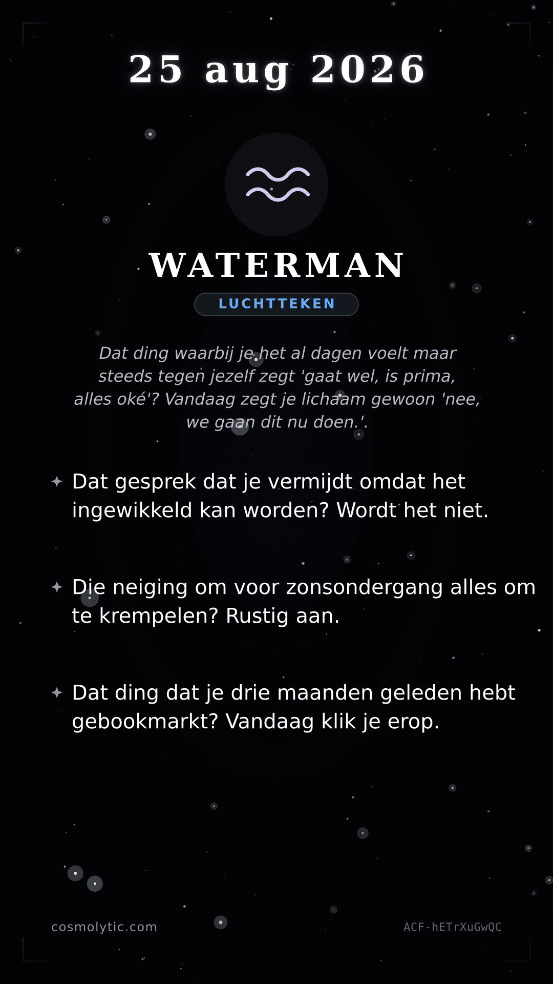 Waterman daghoroscoop kaart voor 25 augustus 2026