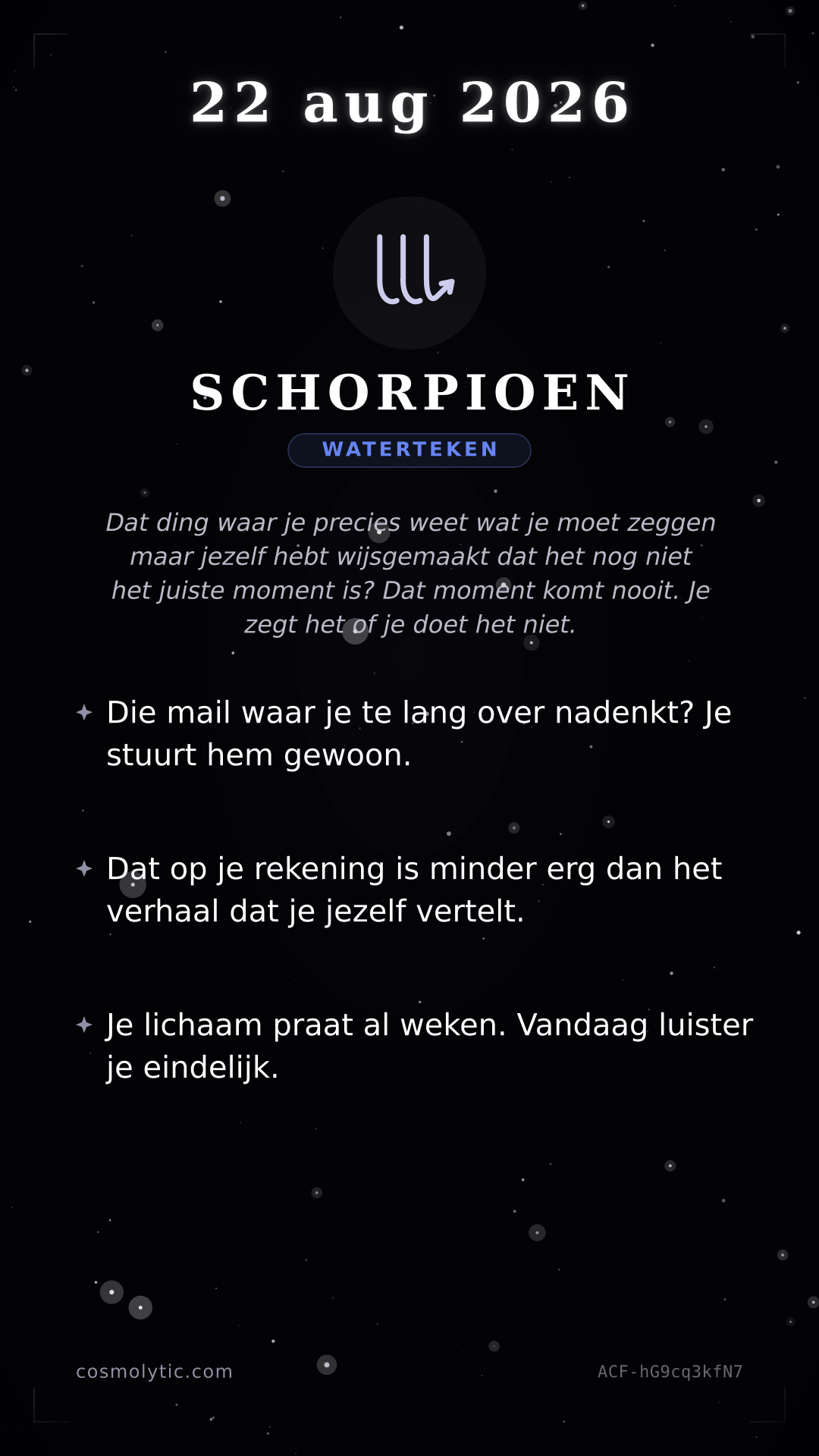 Schorpioen daghoroscoop kaart voor 22 augustus 2026