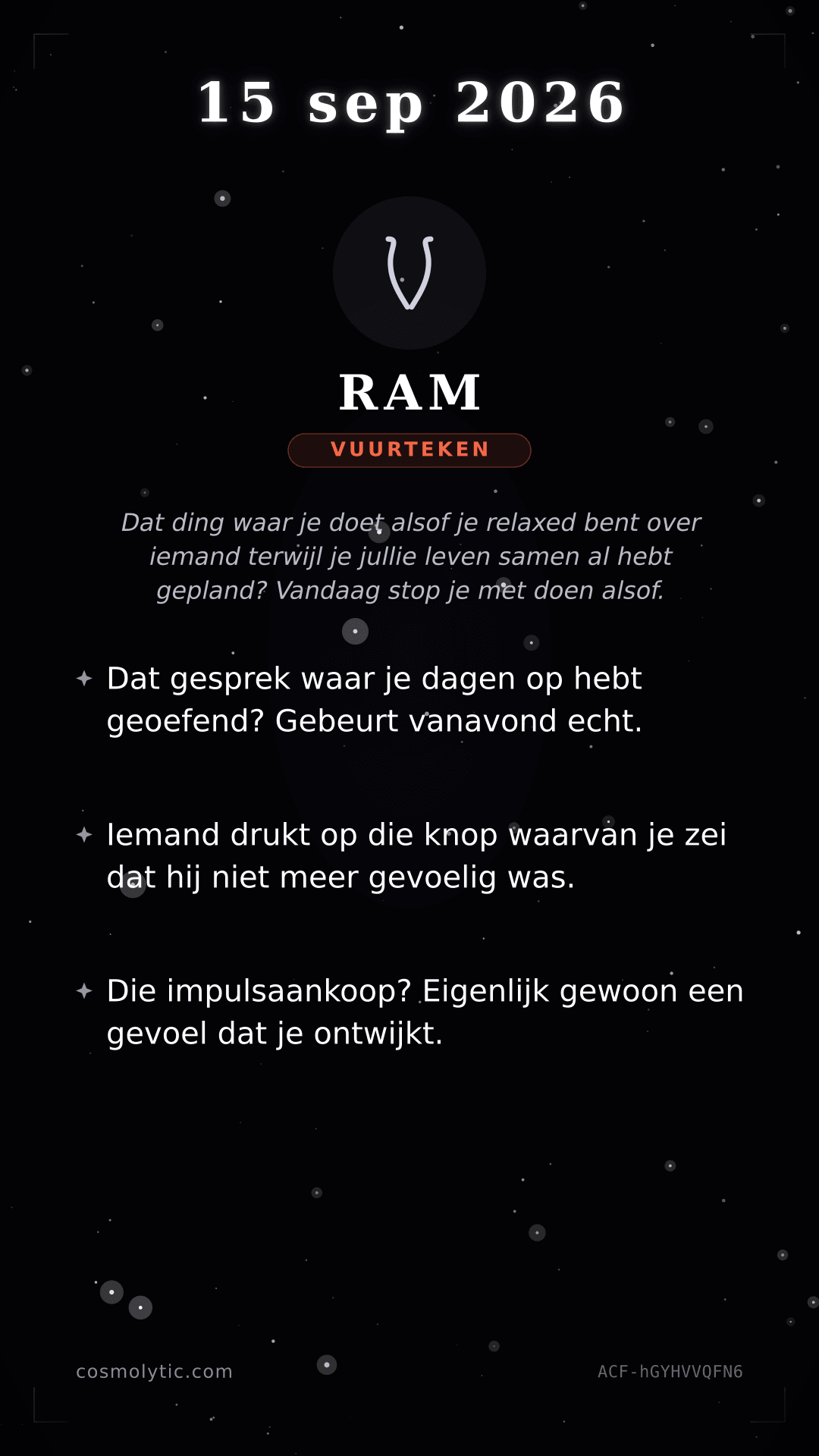 Ram daghoroscoop kaart voor 15 september 2026