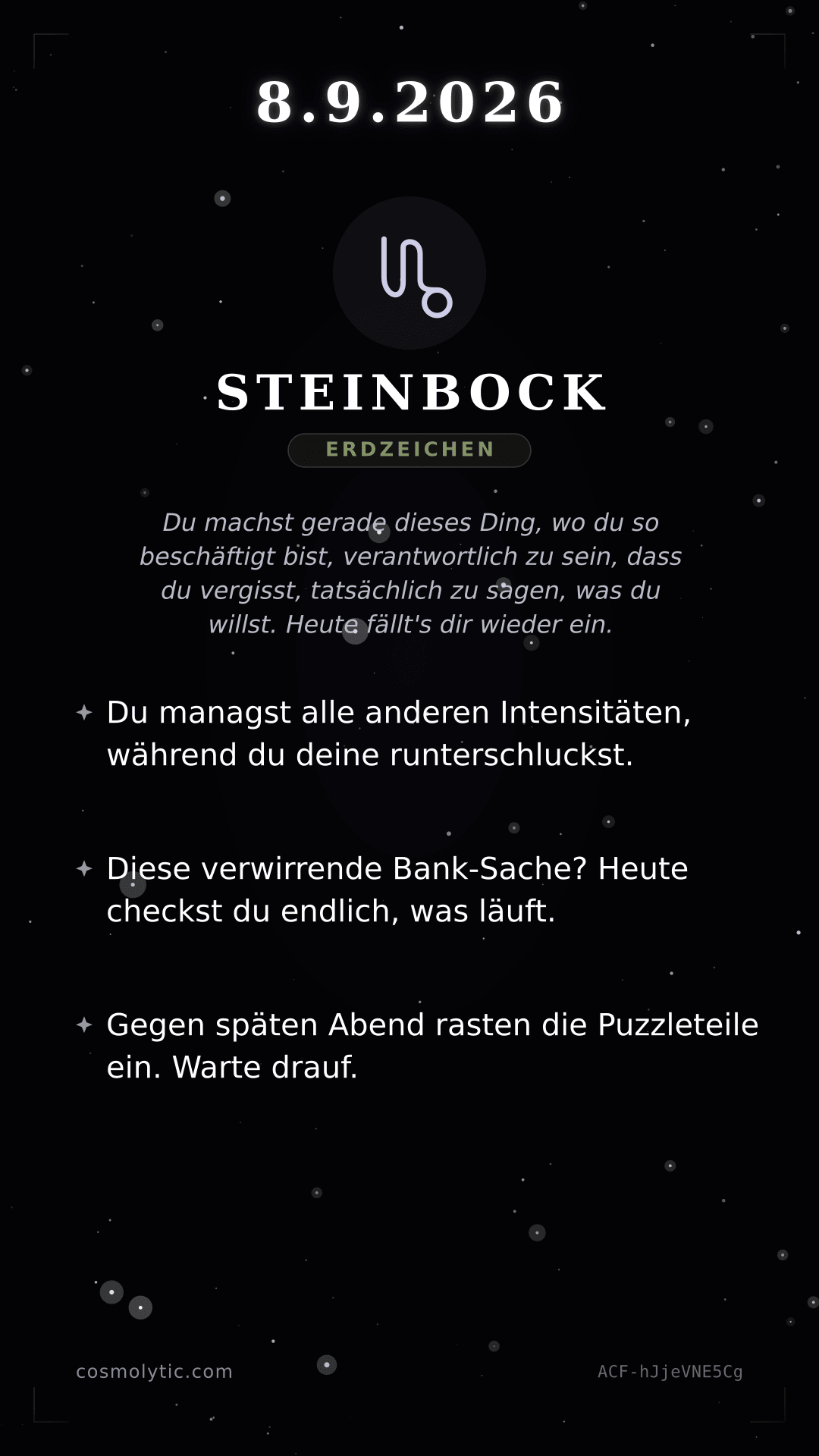 Steinbock Tageshoroskop-Karte für 8. September 2026