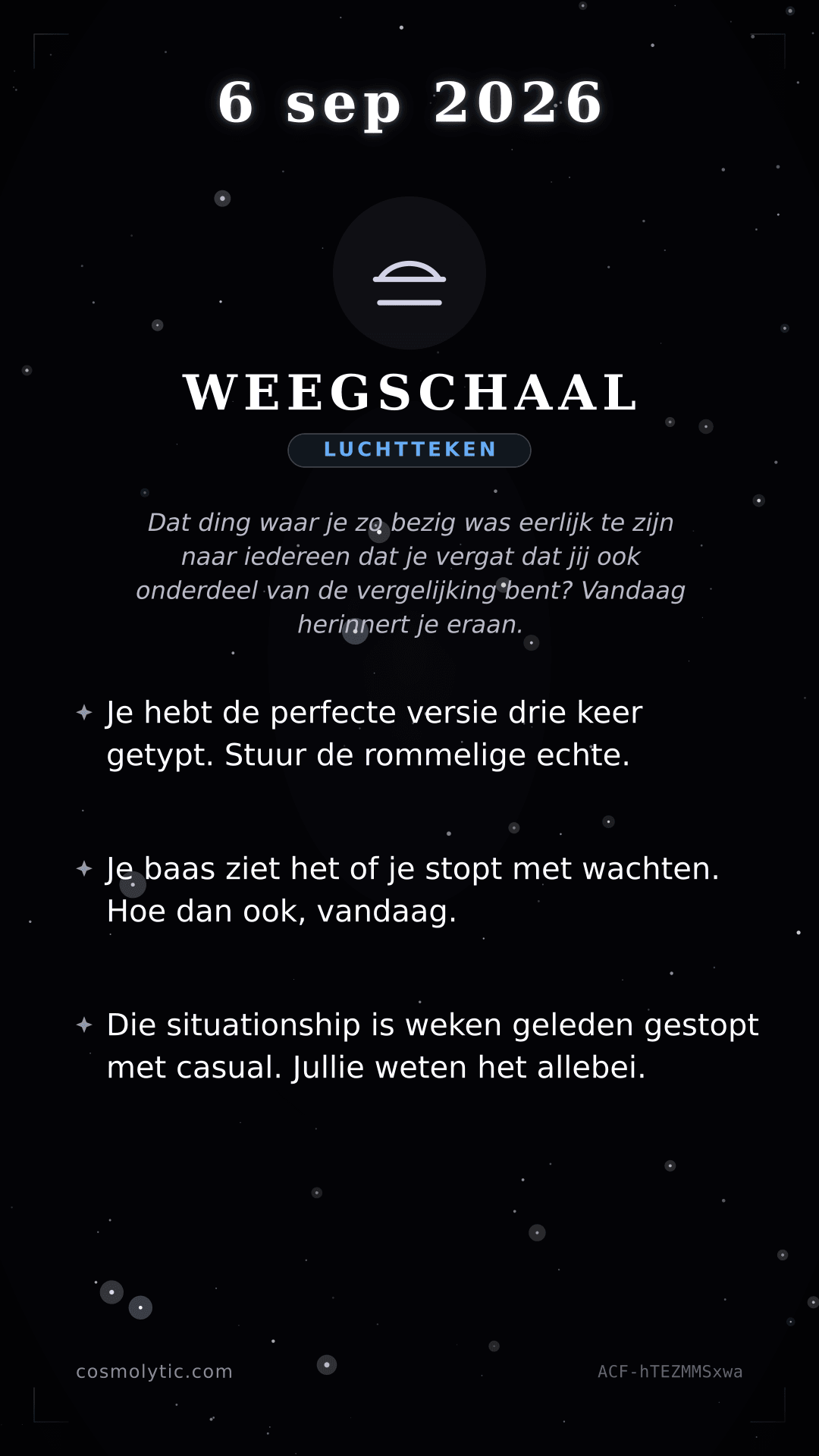 Weegschaal daghoroscoop kaart voor 6 september 2026