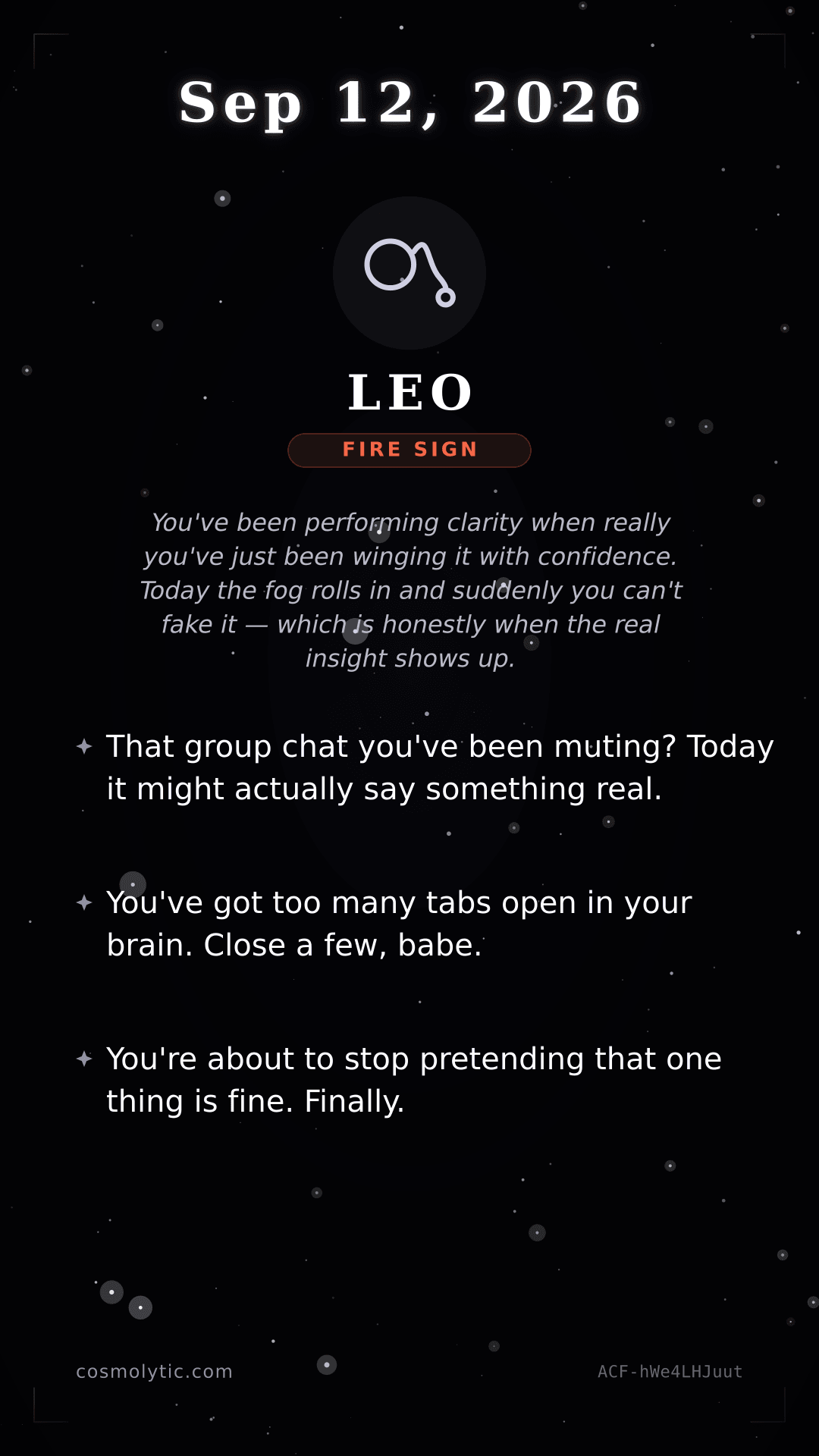 Leo daily horoscope card for September 12, 2026