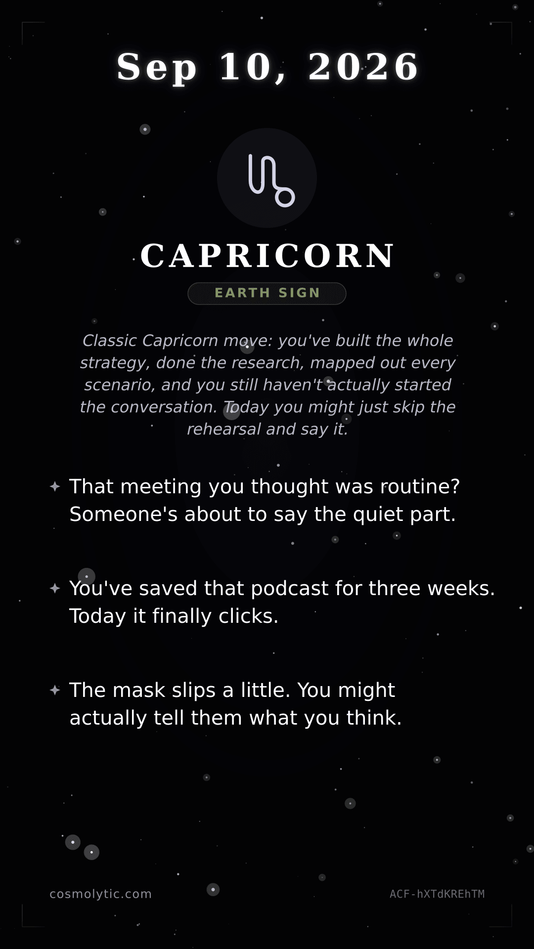 Capricorn daily horoscope card for September 10, 2026